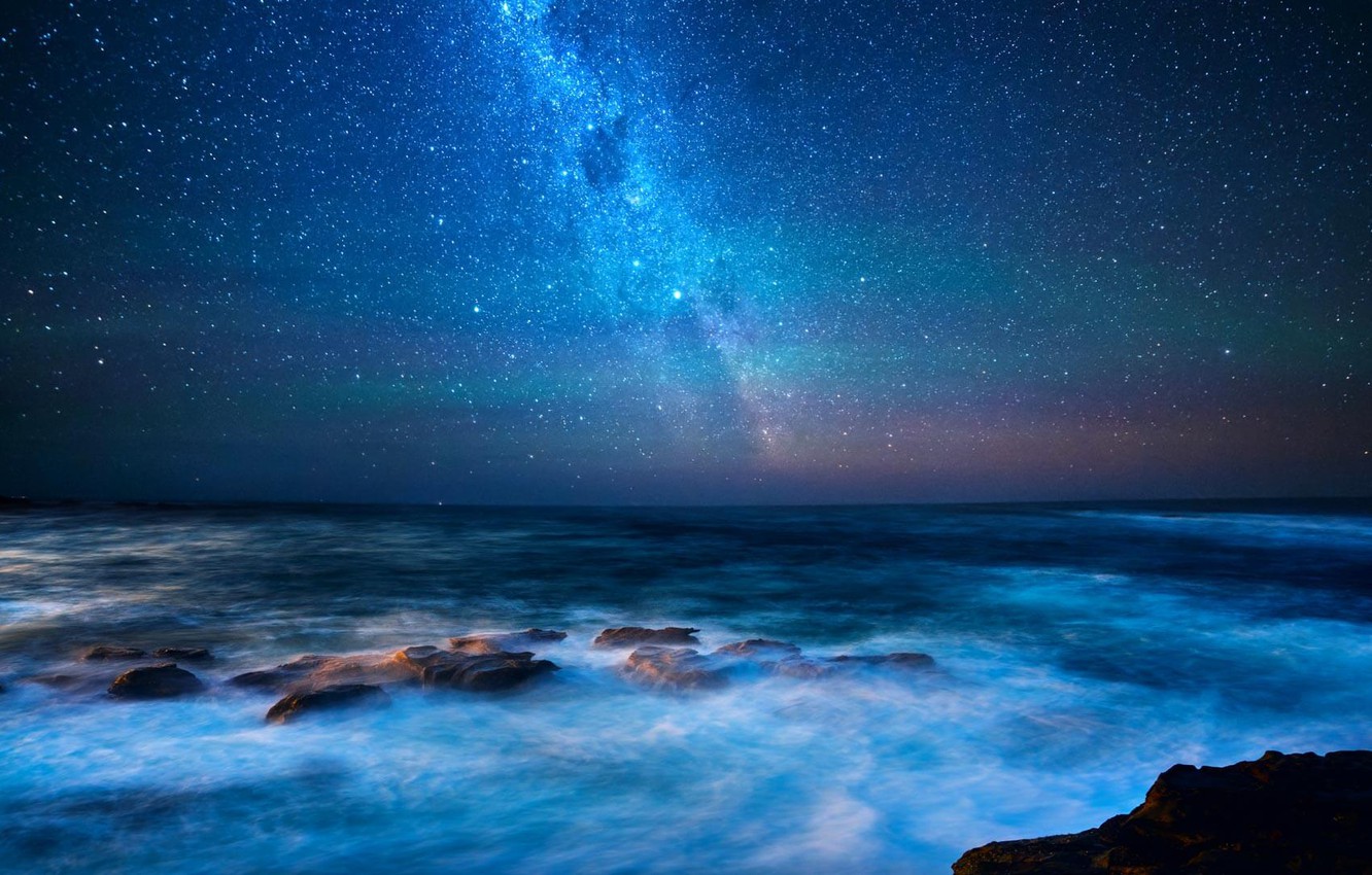 Ocean Pier Under Milky Way Sky Wallpapers