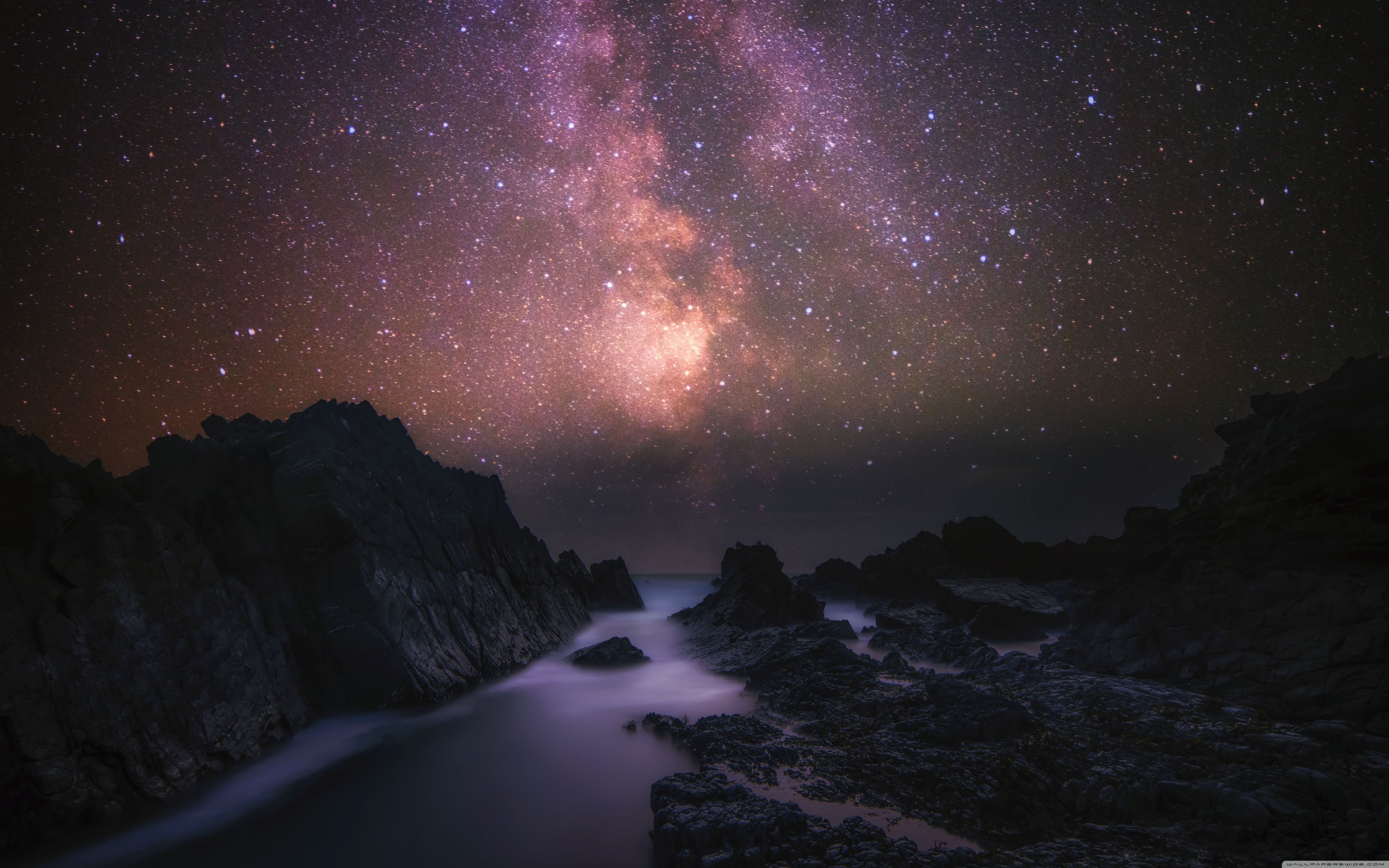 Ocean Pier Under Milky Way Sky Wallpapers