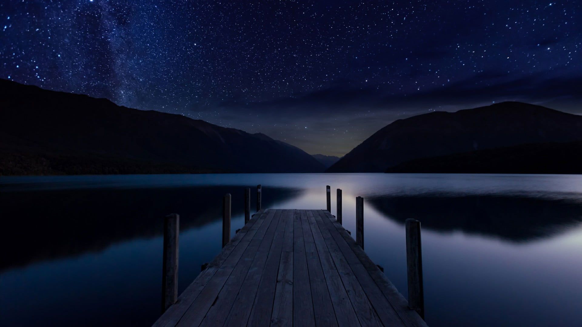 Ocean Pier Under Milky Way Sky Wallpapers