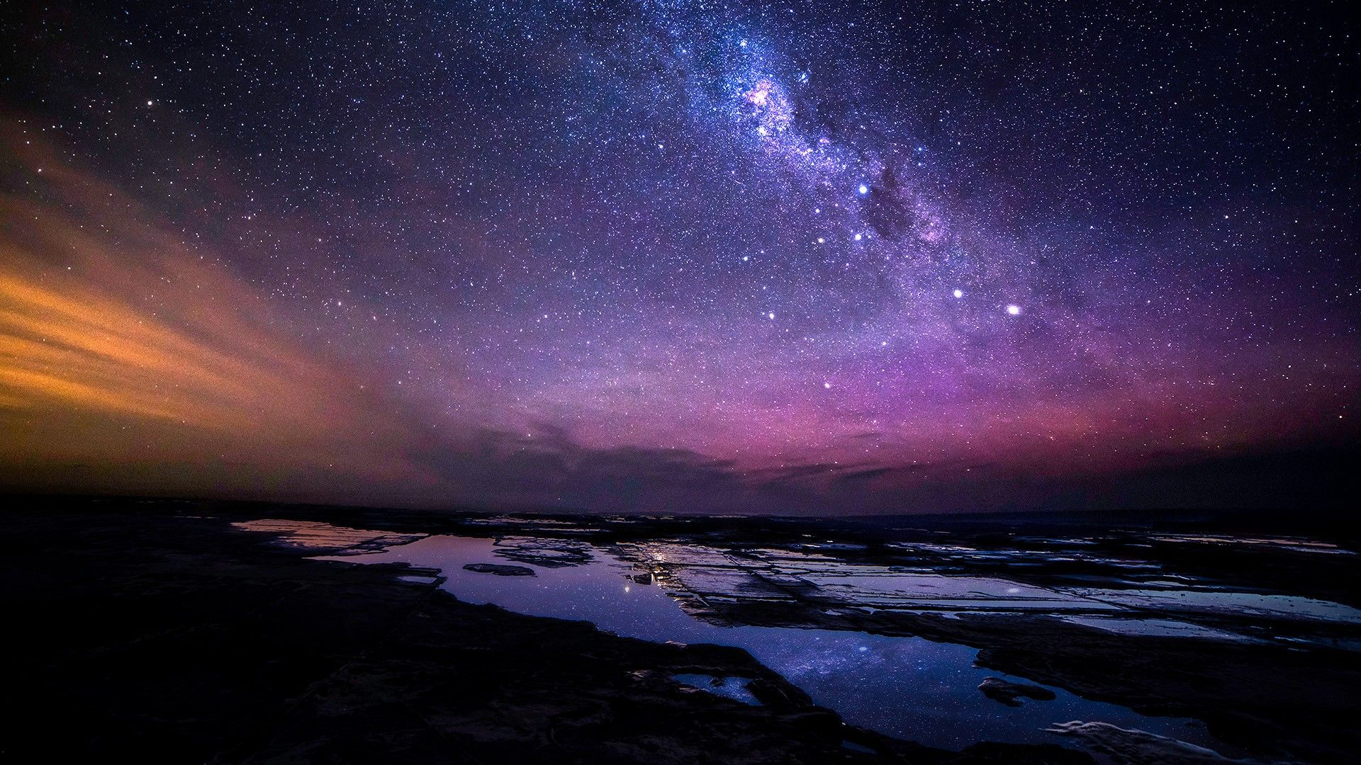 Ocean Pier Under Milky Way Sky Wallpapers