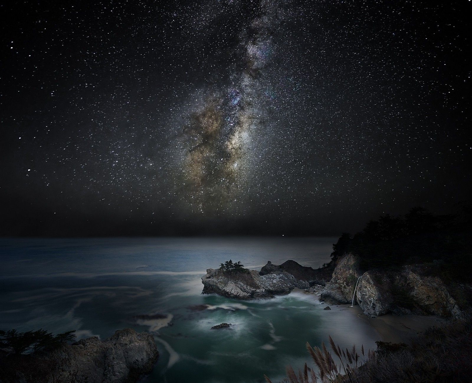 Ocean Pier Under Milky Way Sky Wallpapers