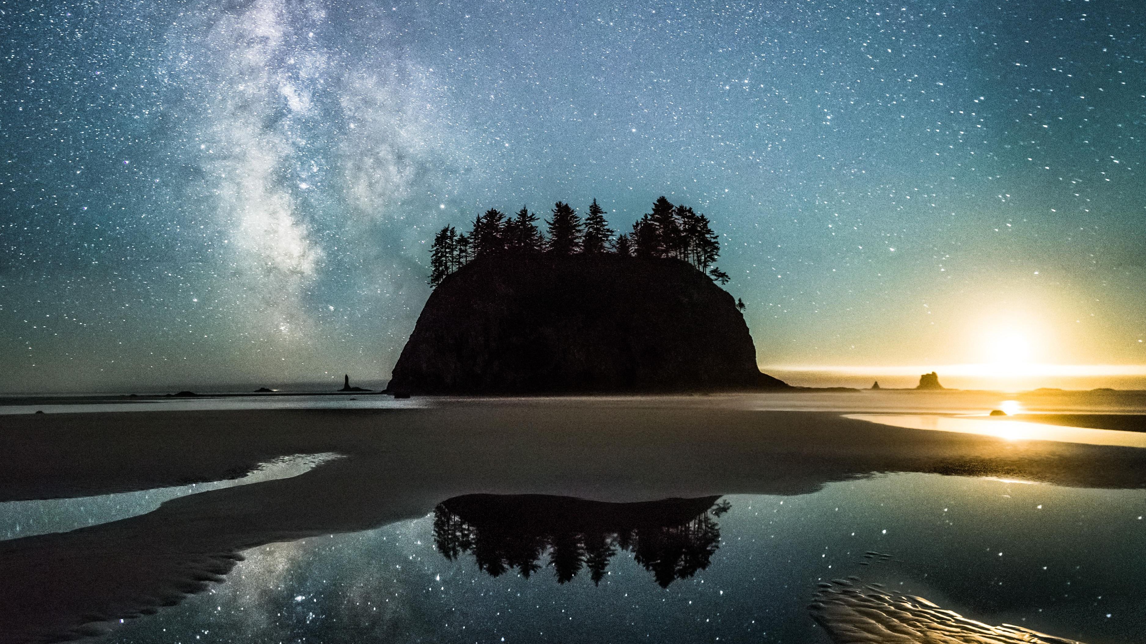 Ocean Pier Under Milky Way Sky Wallpapers