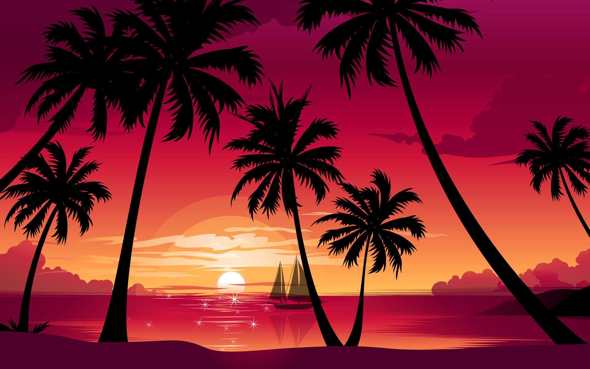 Palm Trees Reflection Sunset Wallpapers