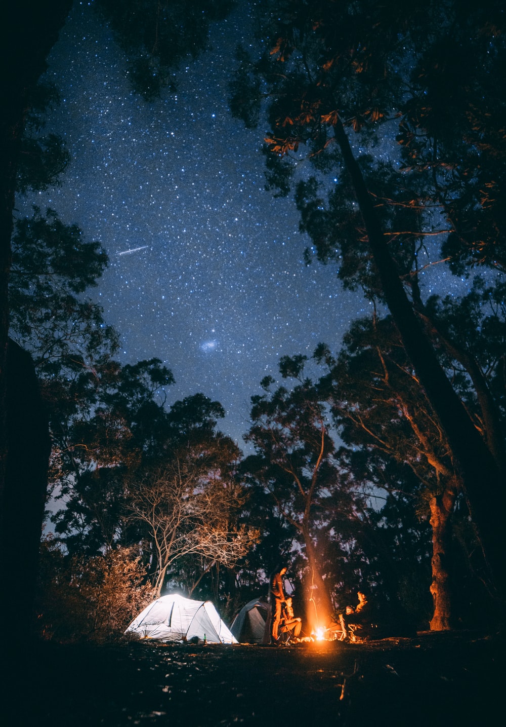 People Sitting Around Campfire In Dark Night Wallpapers