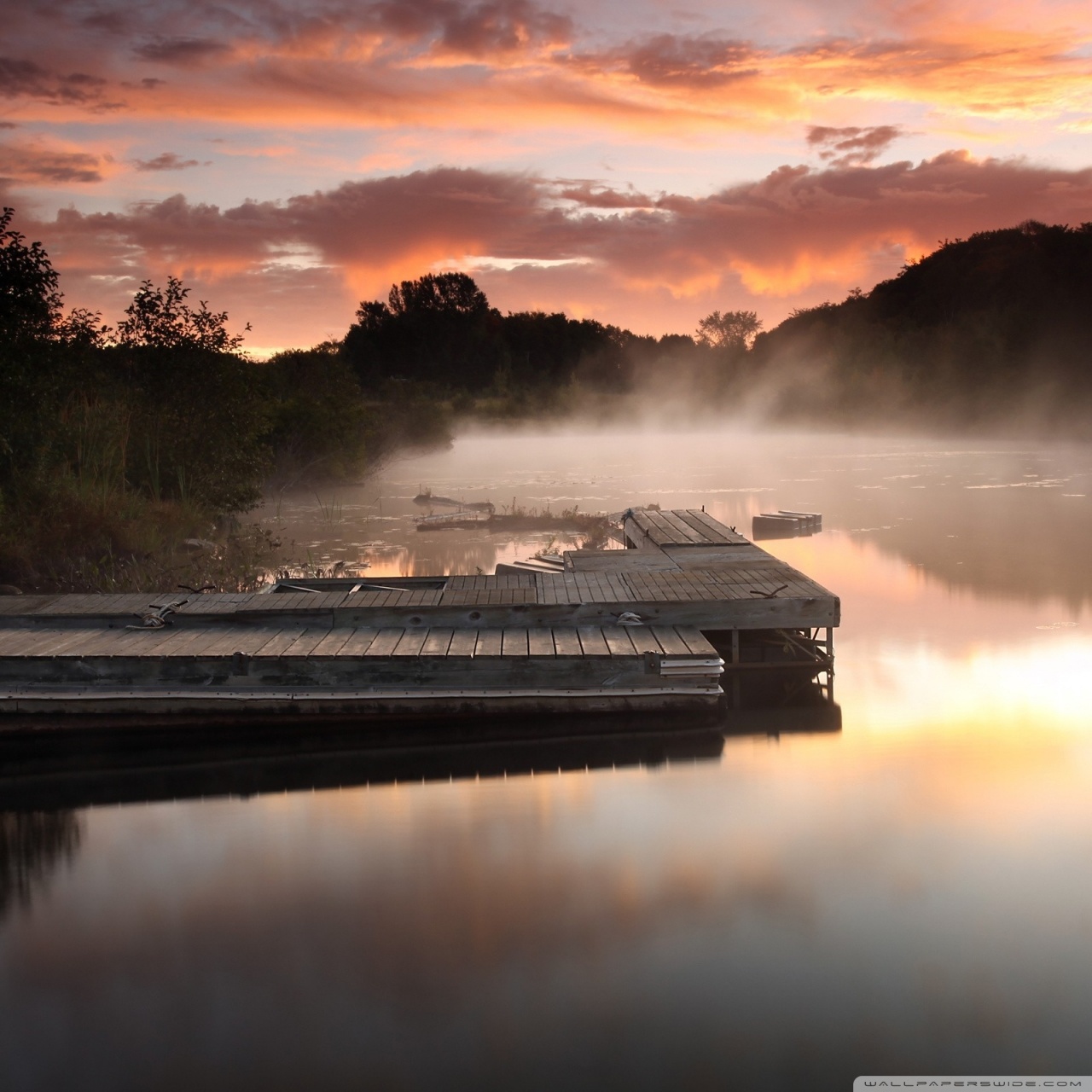 Pier And Foggy Lake Wallpapers