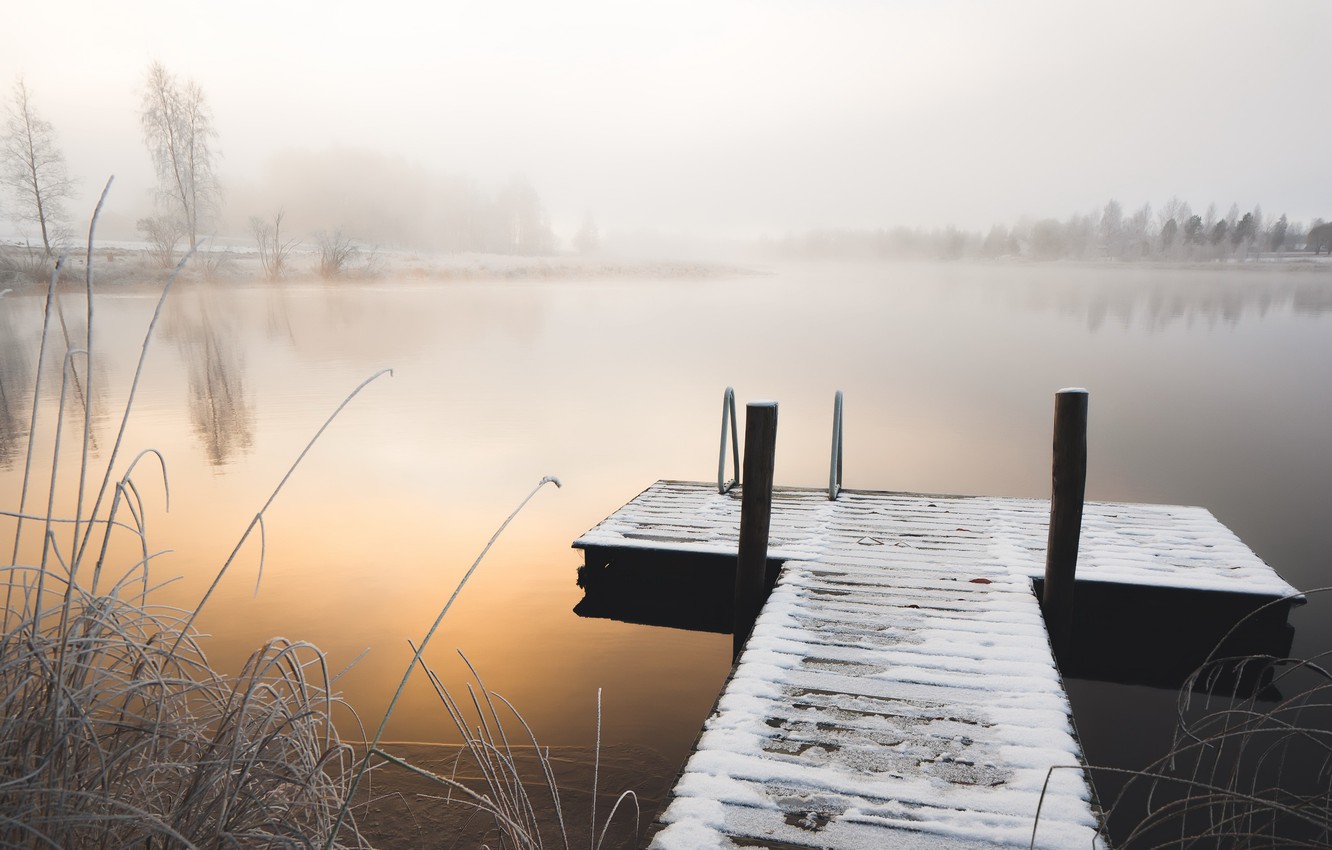 Pier And Foggy Lake Wallpapers