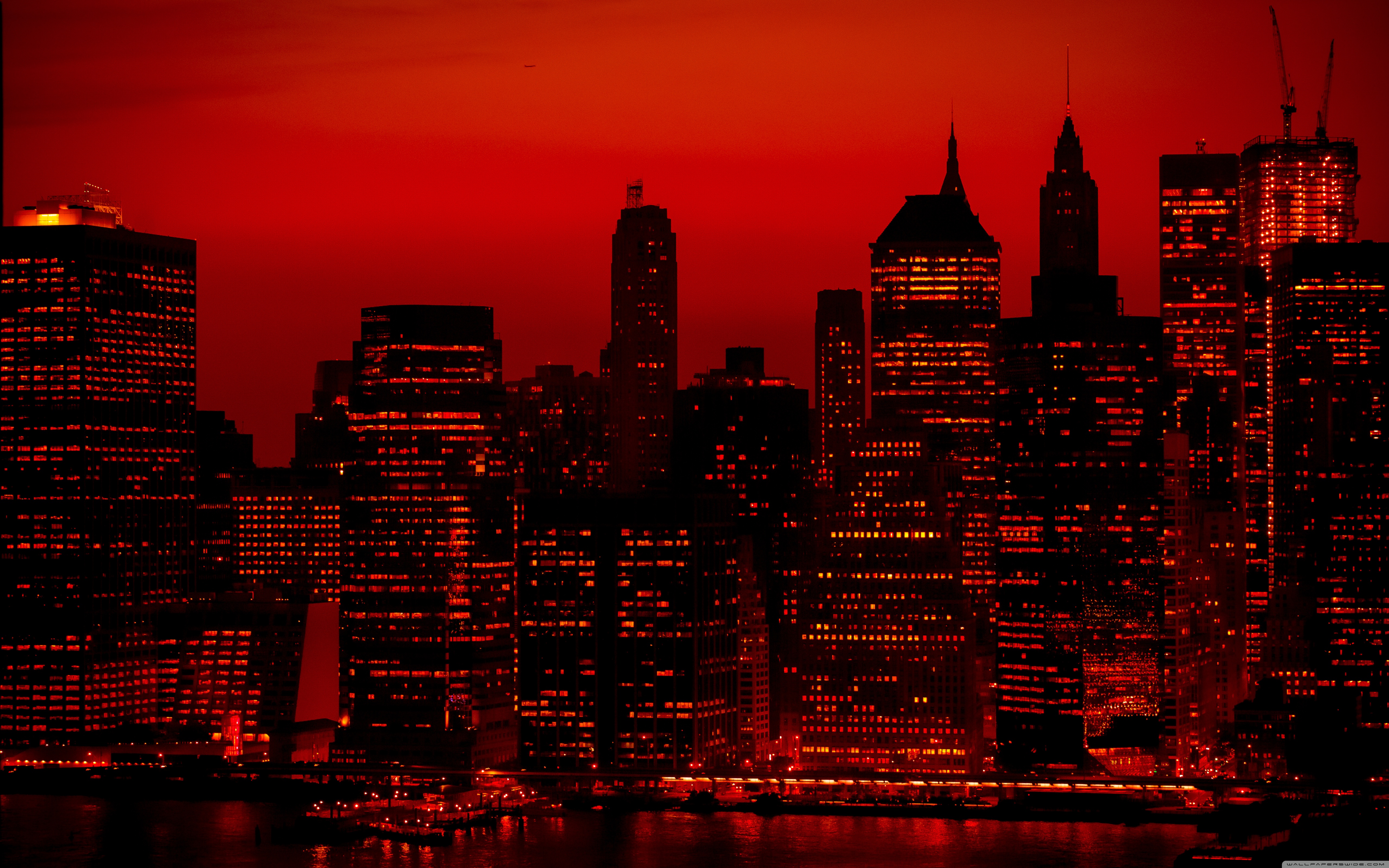 Red Night Panorama Buildings Lights And Red Sky Wallpapers