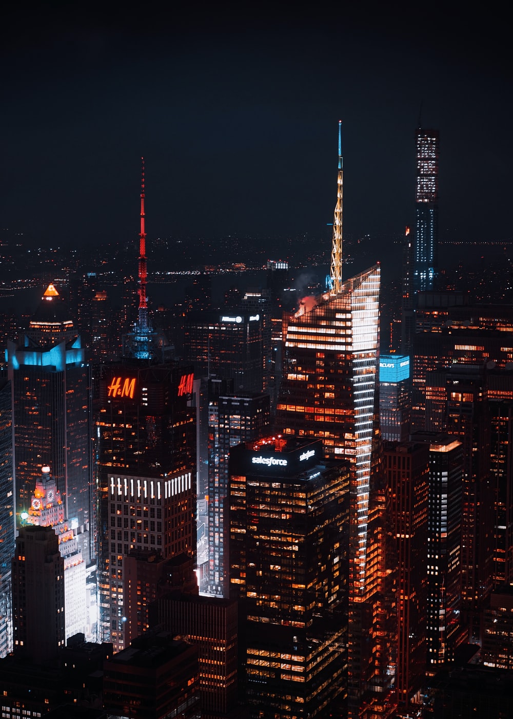 Red Night Panorama Buildings Lights And Red Sky Wallpapers