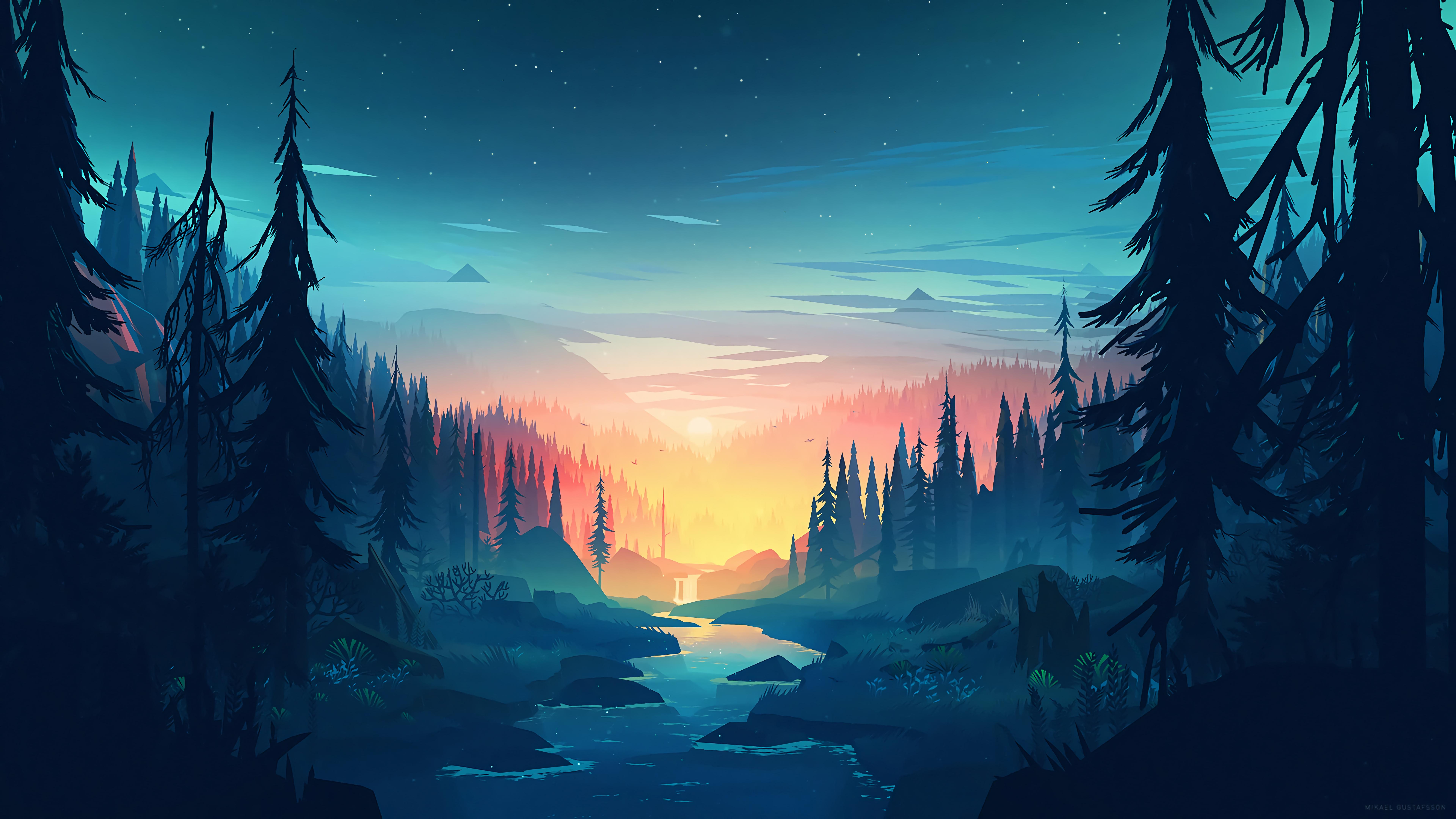 River Near Mountains In Night View Wallpapers