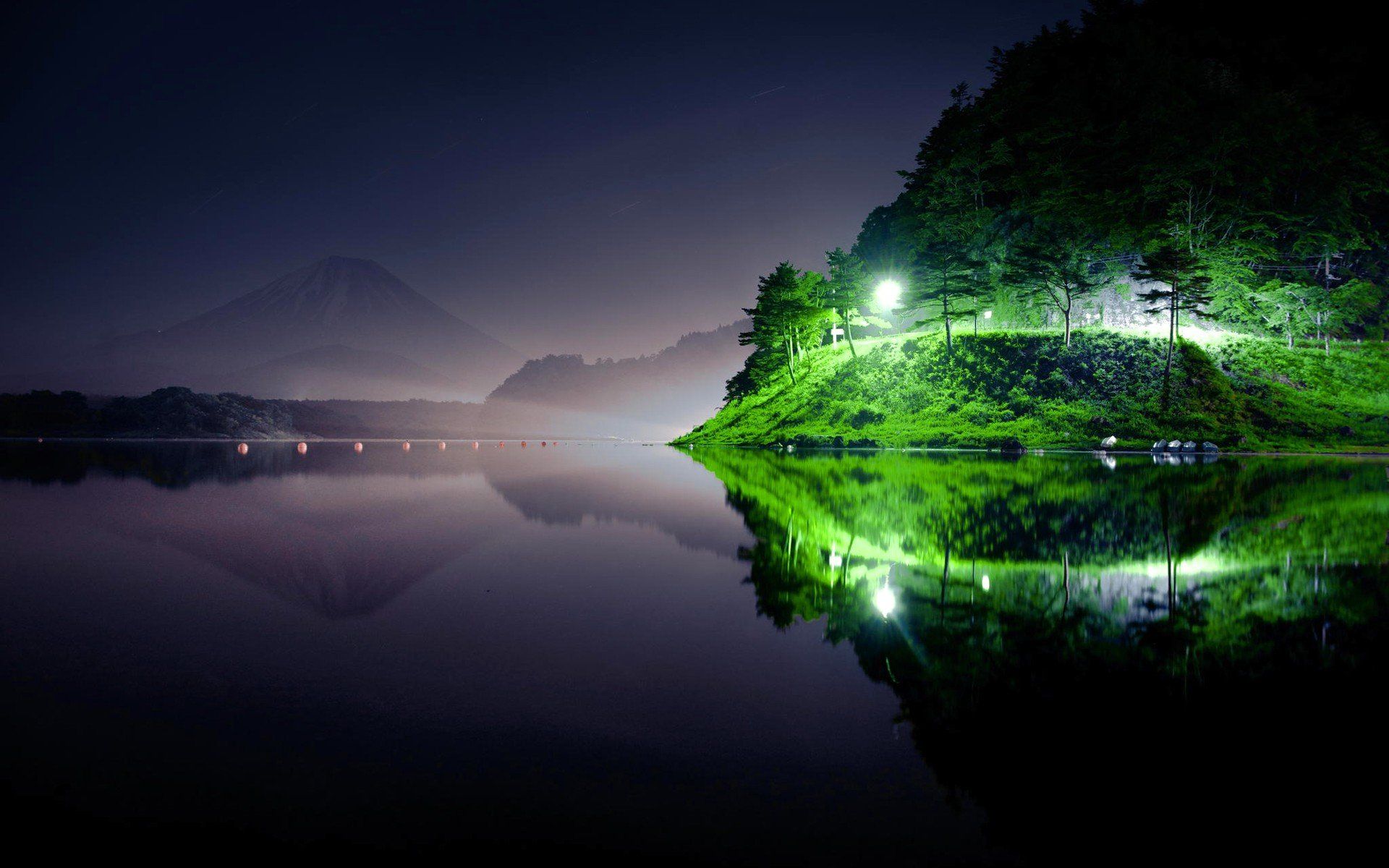 River Near Mountains In Night View Wallpapers