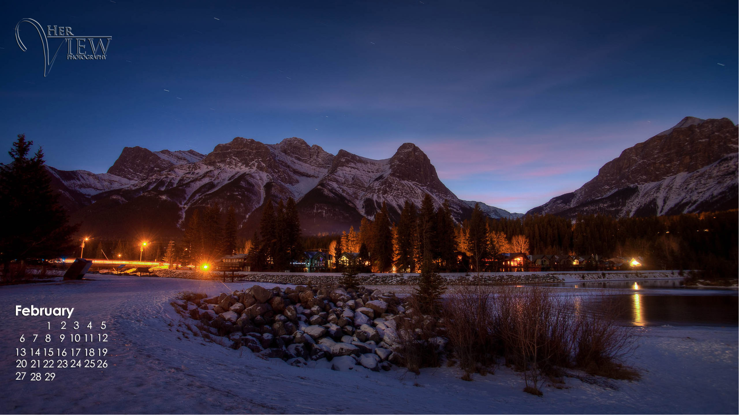 River Near Mountains In Night View Wallpapers