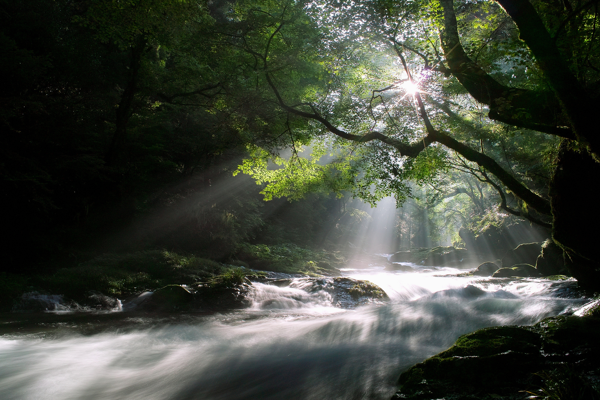 River Near Mountains In Night View Wallpapers