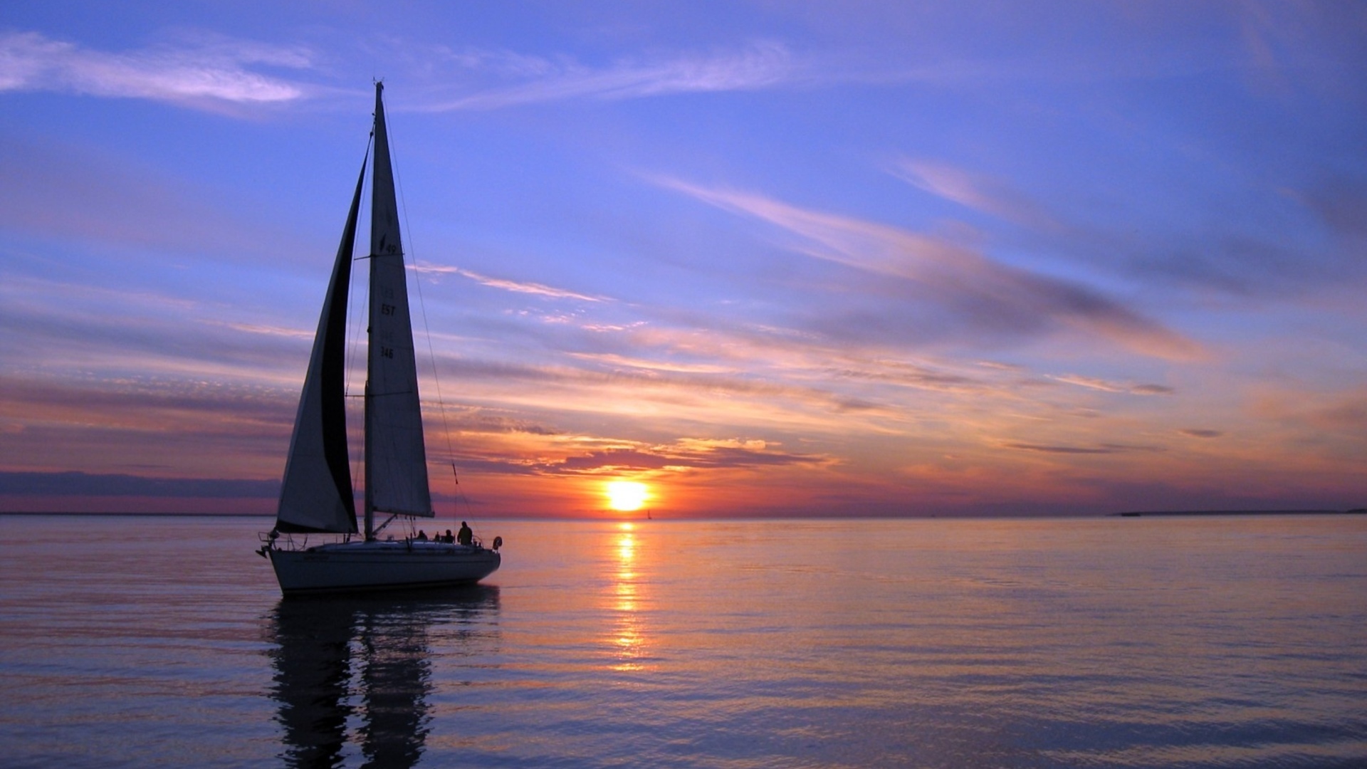 Sailboat Sunset Island In Ocean Wallpapers