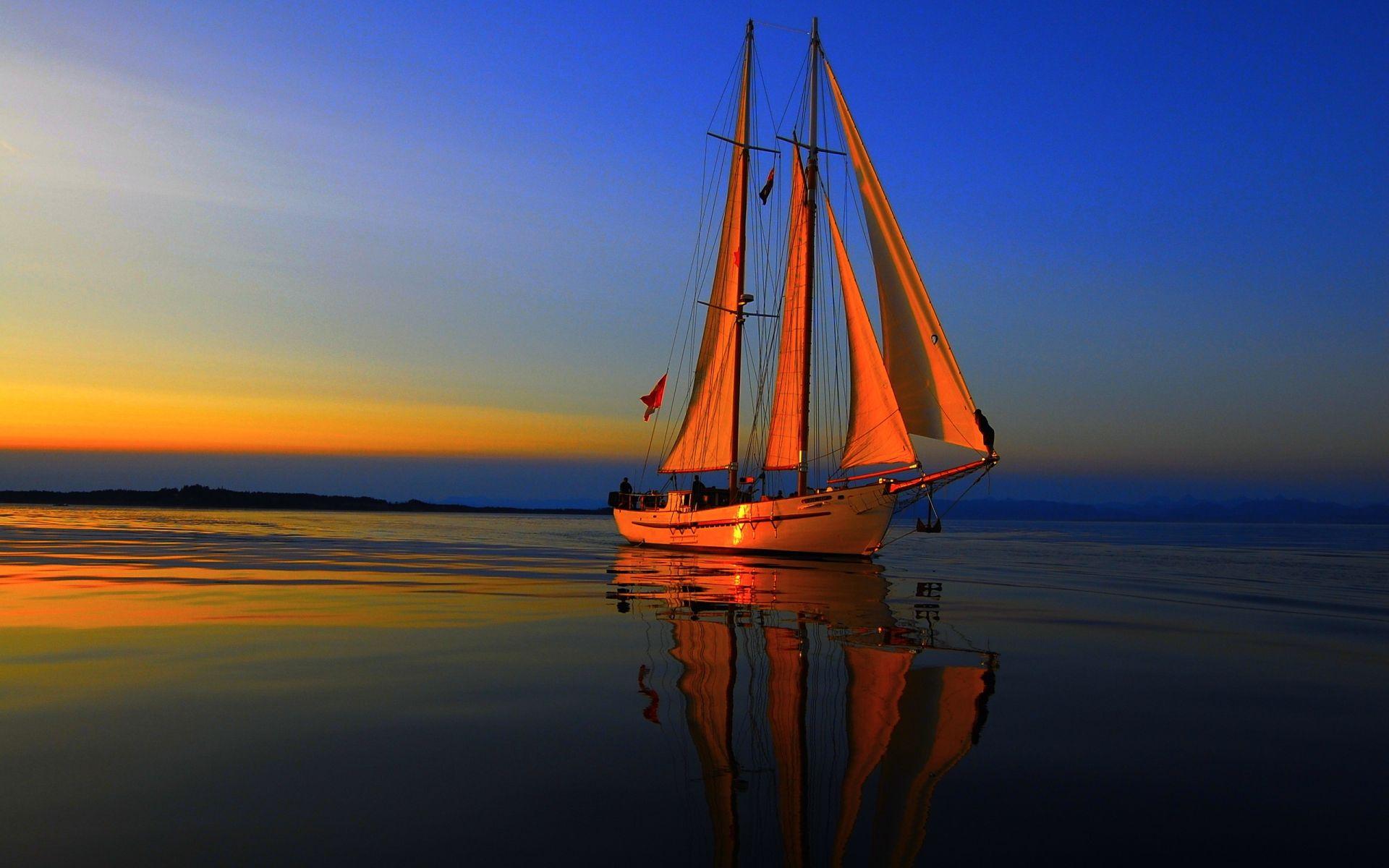 Sailboat Sunset Island In Ocean Wallpapers