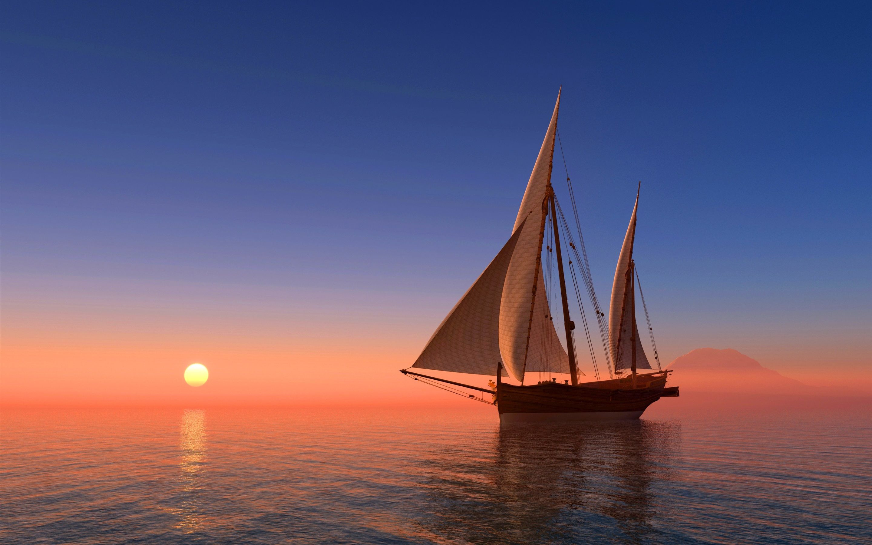 Sailboat Sunset Island In Ocean Wallpapers