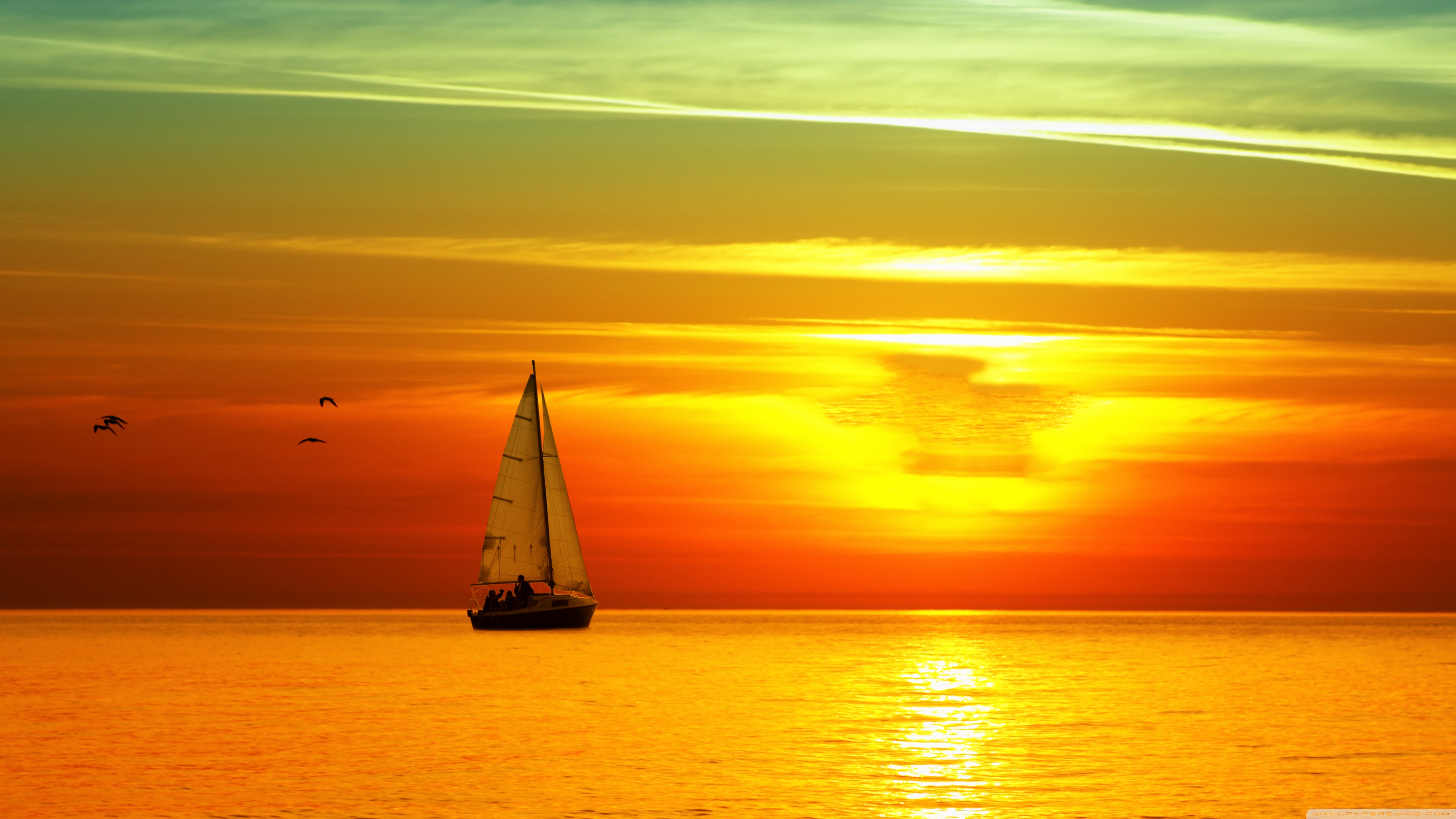 Sailboat Sunset Island In Ocean Wallpapers