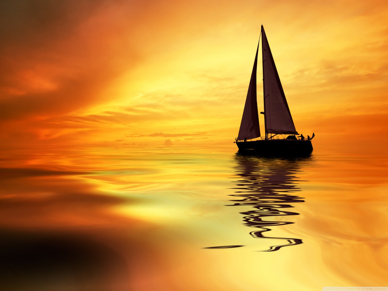 Sailboat Sunset Island In Ocean Wallpapers