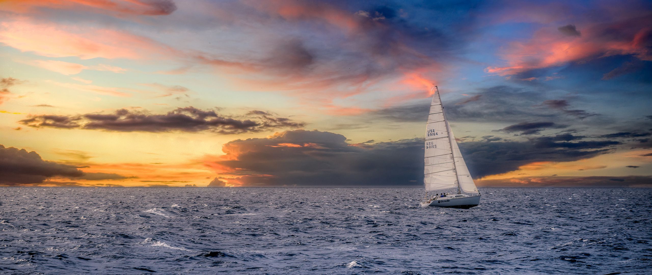 Sailboat Sunset Island In Ocean Wallpapers