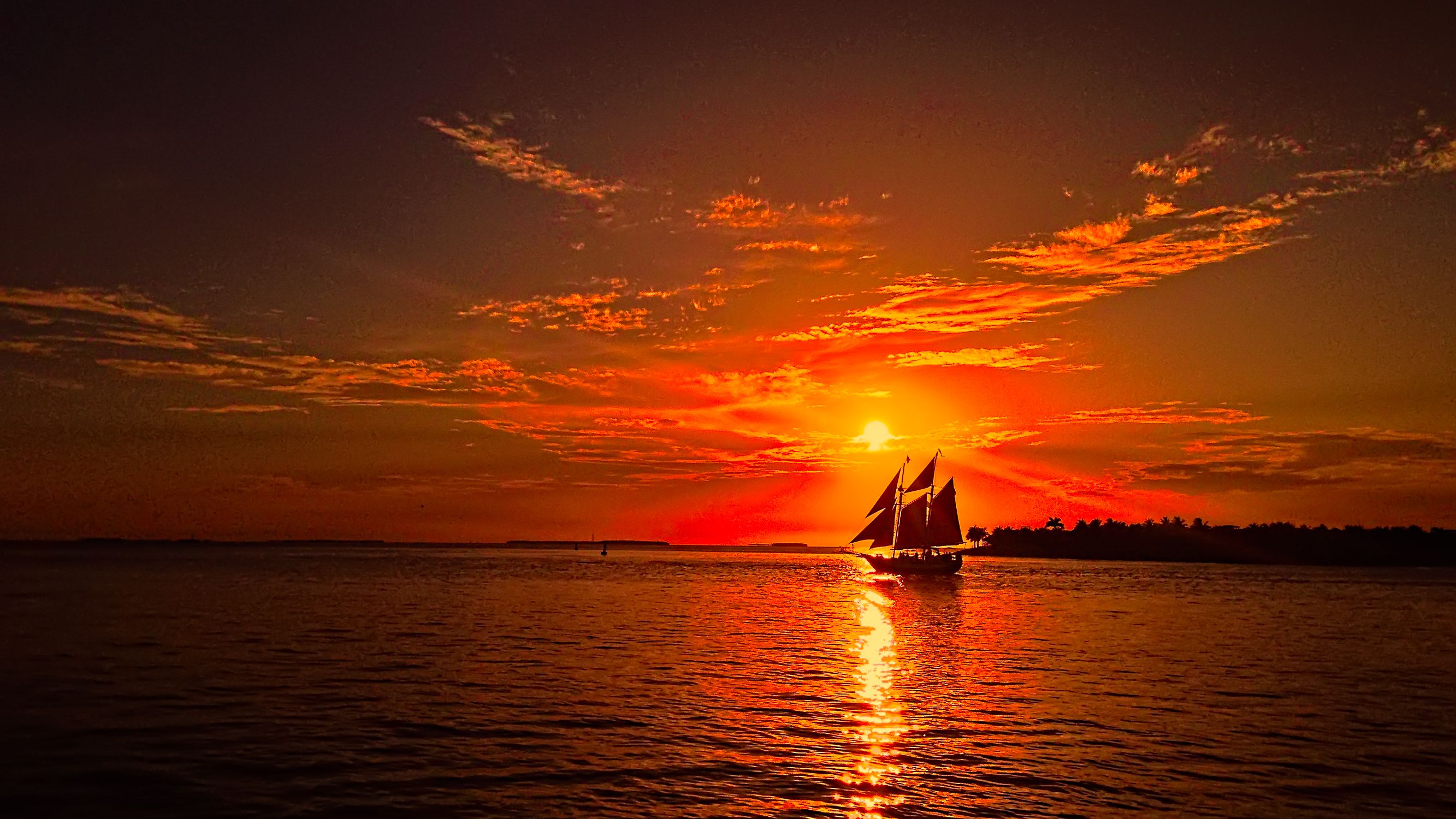 Sailboat Sunset Island In Ocean Wallpapers