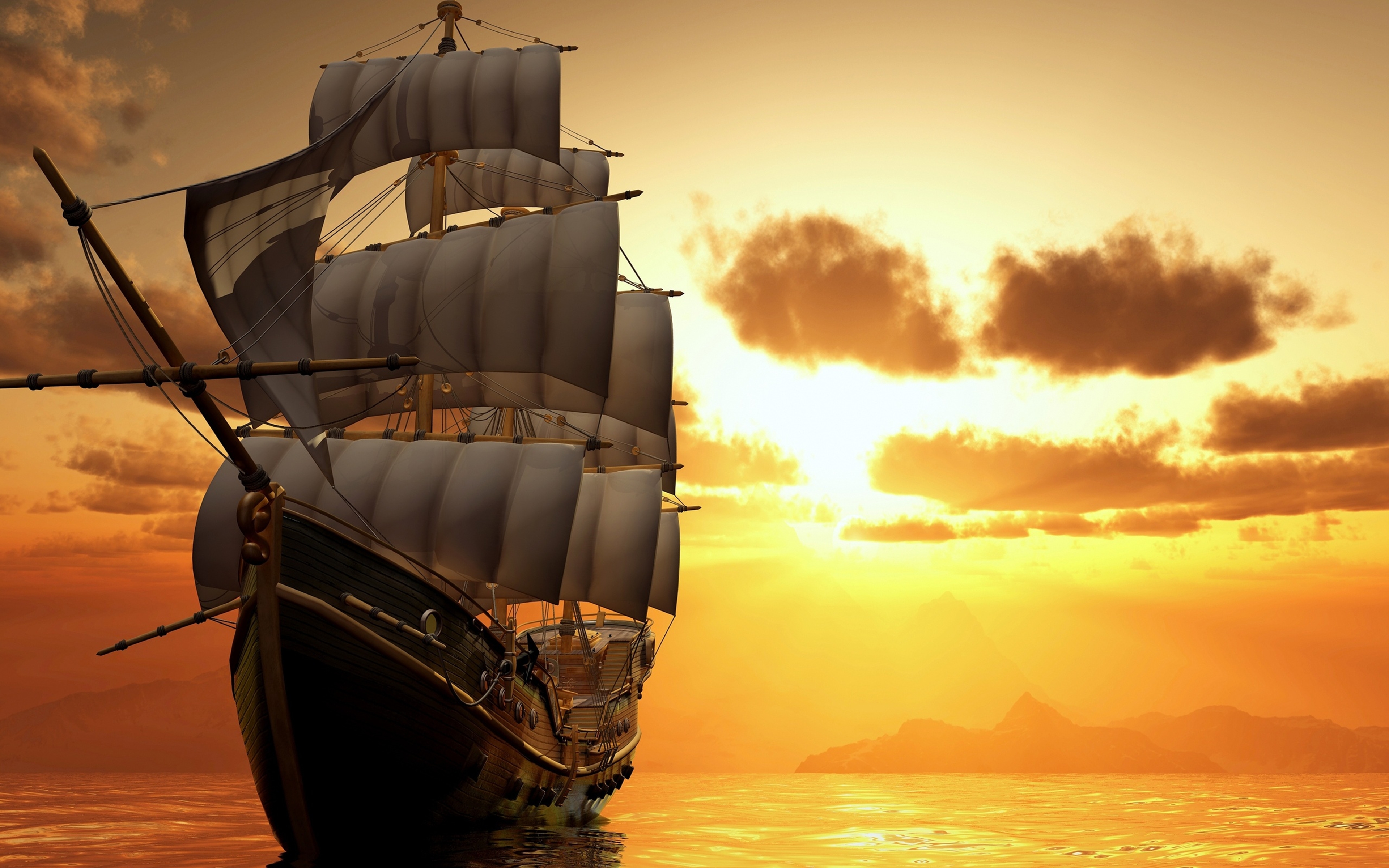 Sailing Ship In Purple Ocean Wallpapers