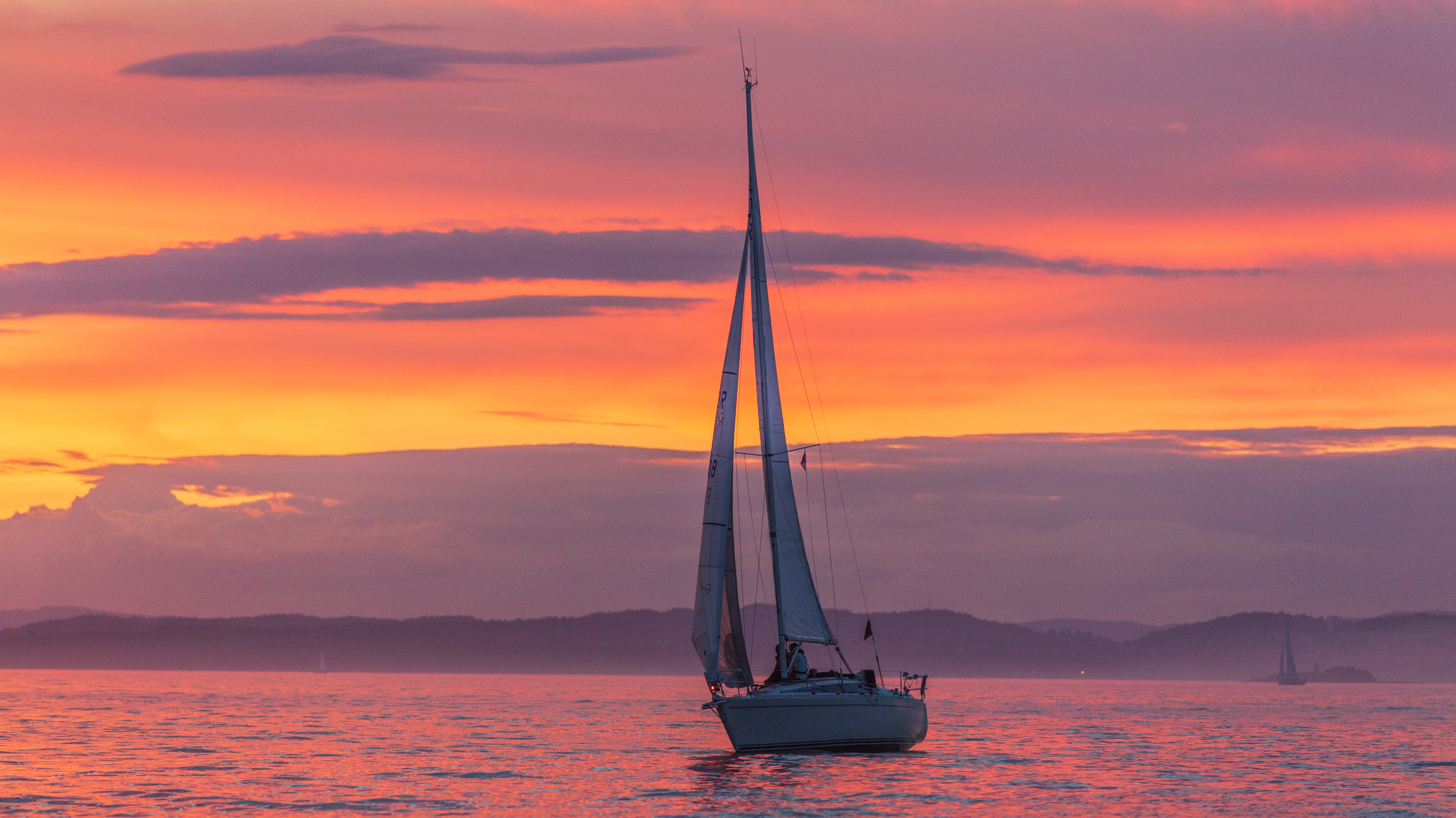 Sailing Ship In Purple Ocean Wallpapers