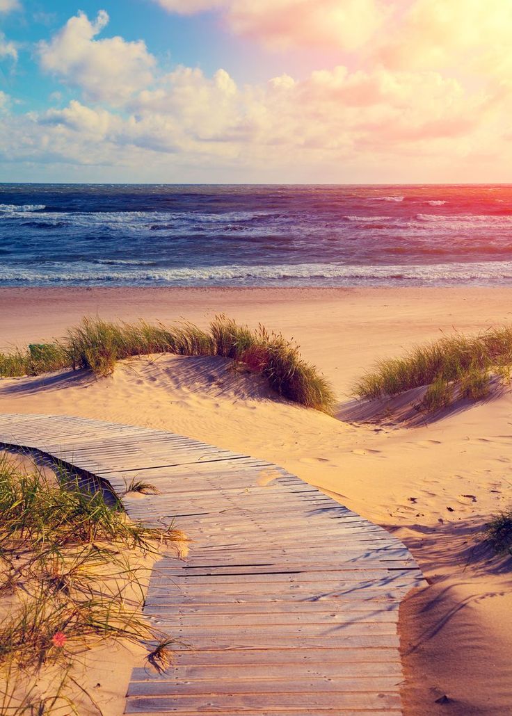 Sand And Pathway To Sea Under Cloudy Sunset Wallpapers