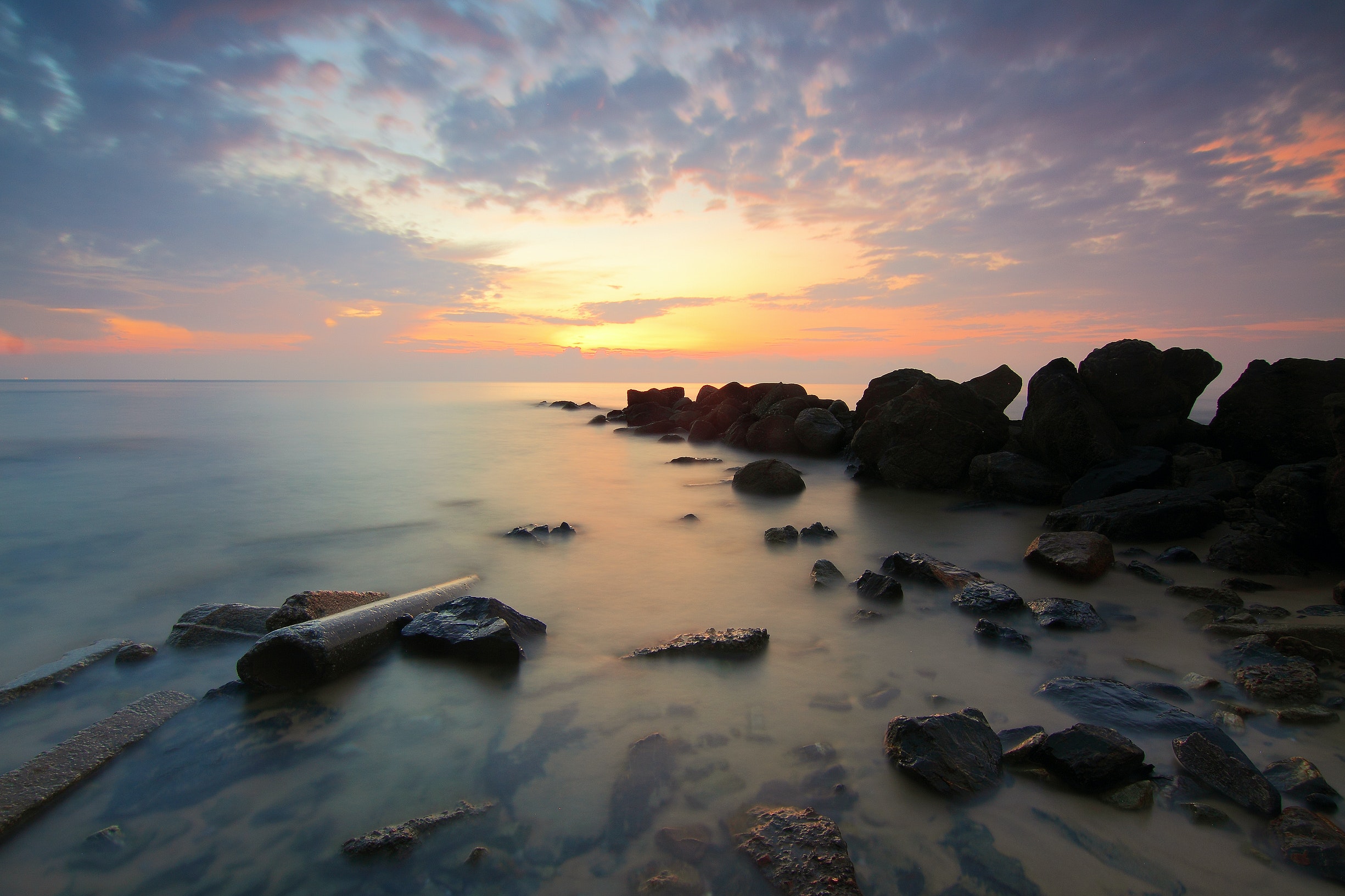 Sand And Pathway To Sea Under Cloudy Sunset Wallpapers