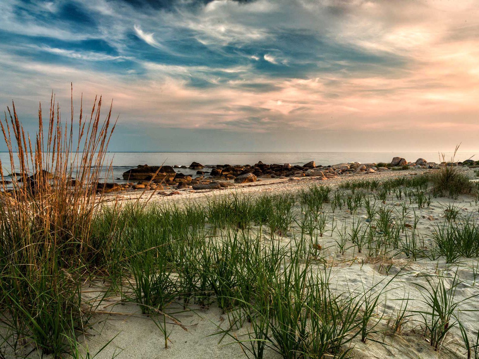 Sand And Pathway To Sea Under Cloudy Sunset Wallpapers