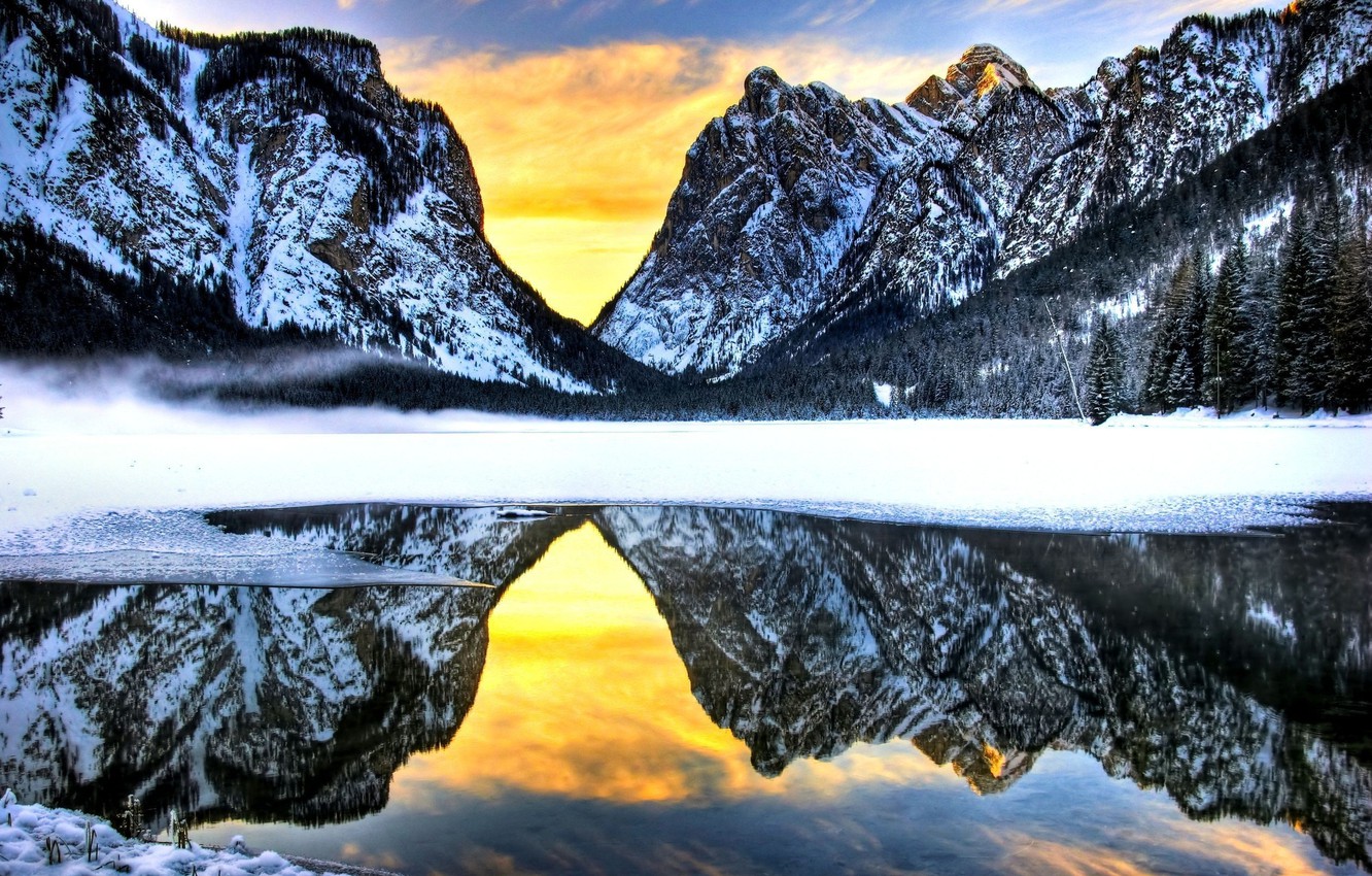 Snow Ice Mountains Reflection On Lake Wallpapers