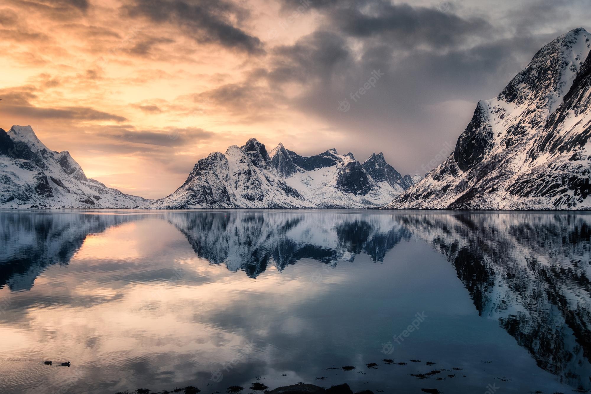 Snow Ice Mountains Reflection On Lake Wallpapers