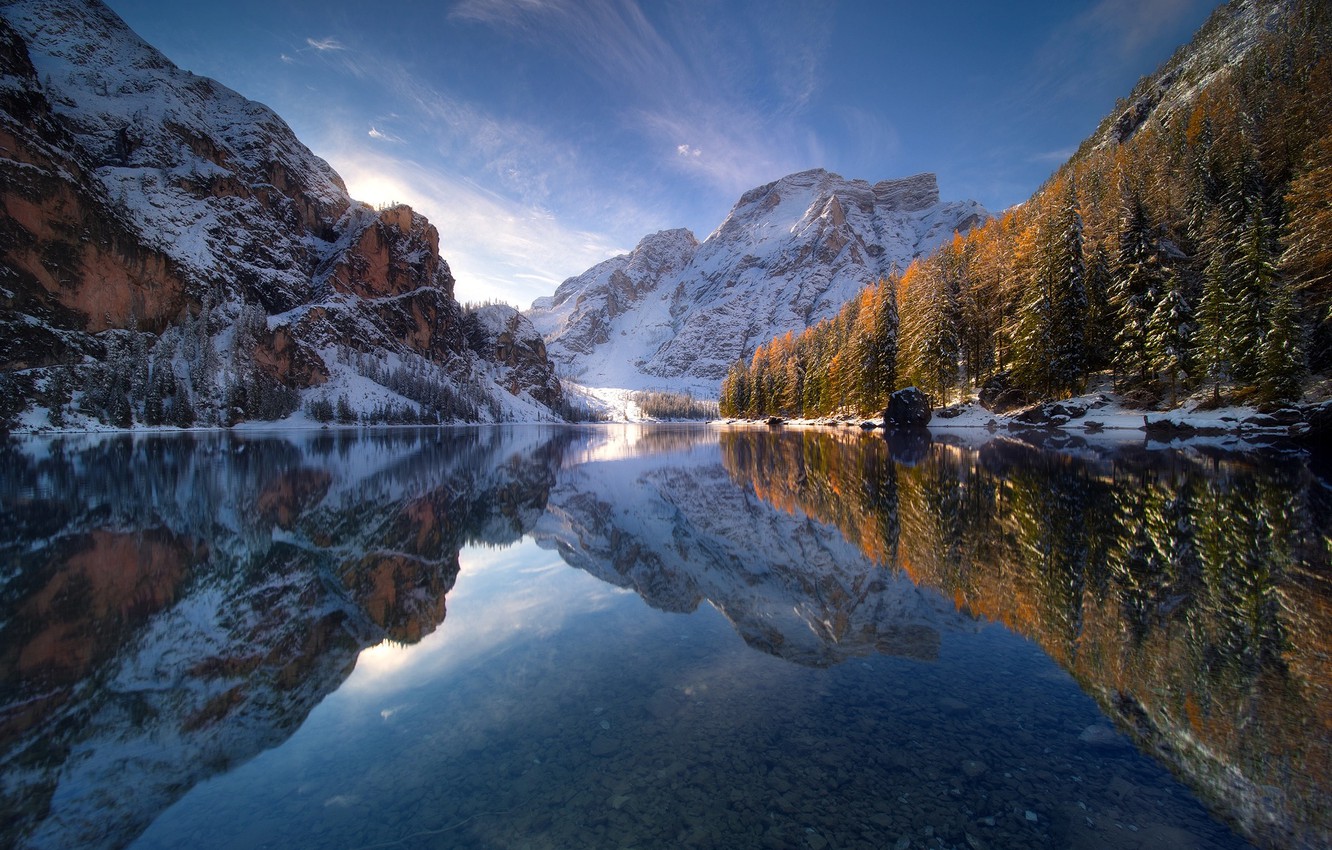 Snow Mountains Reflection On Lake Landscape Wallpapers