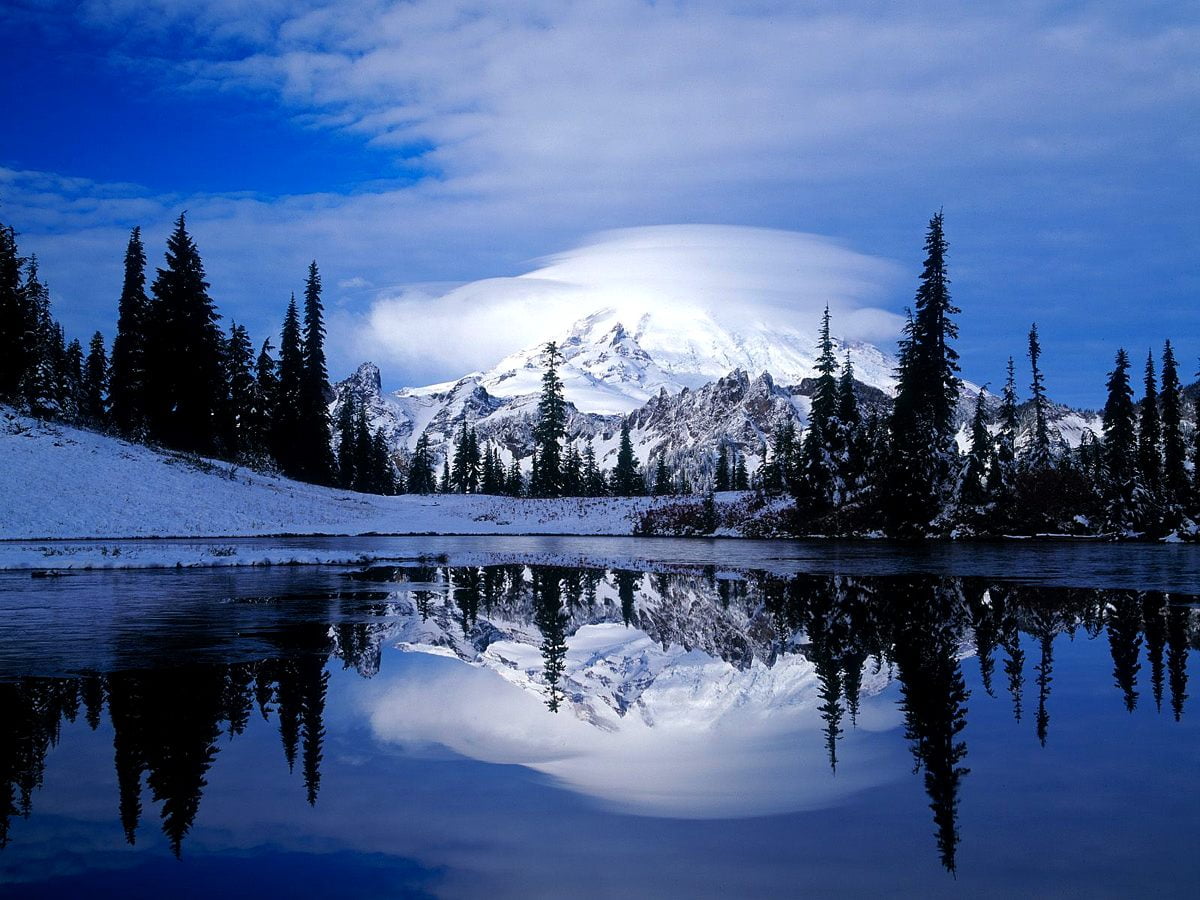 Snow Mountains Reflection On Lake Landscape Wallpapers