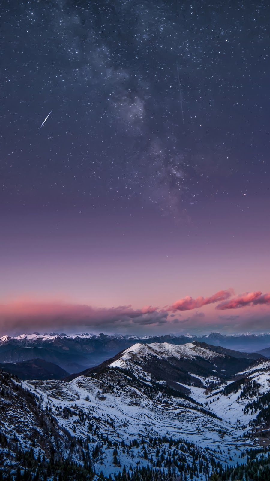 Snowy Mountains At Starry Night Wallpapers