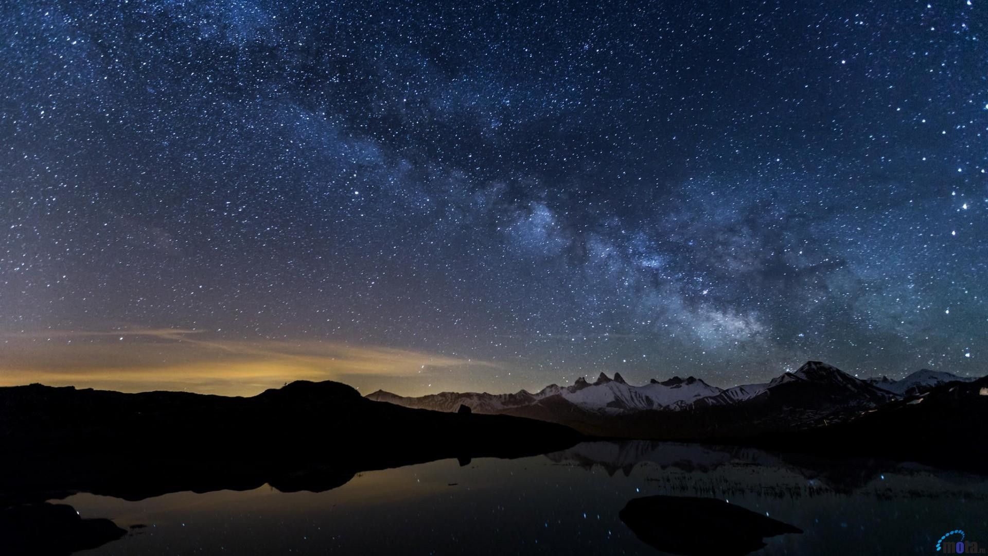 Starry Night Sky Near Lake Wallpapers