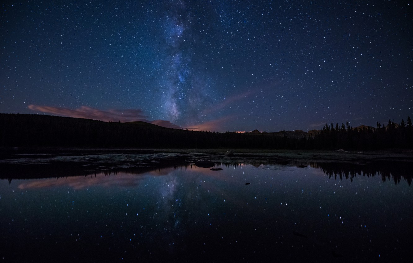 Starry Night Sky Near Lake Wallpapers