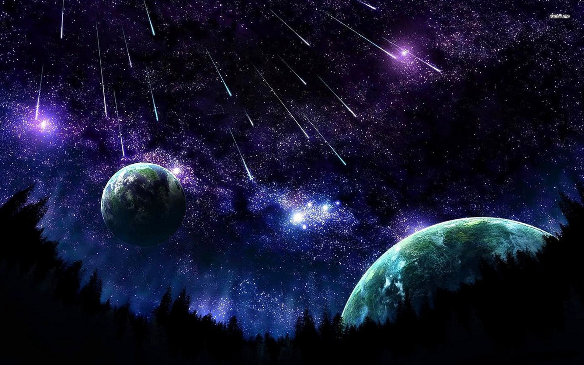 Stars Trees Night Dark Sky Wallpapers