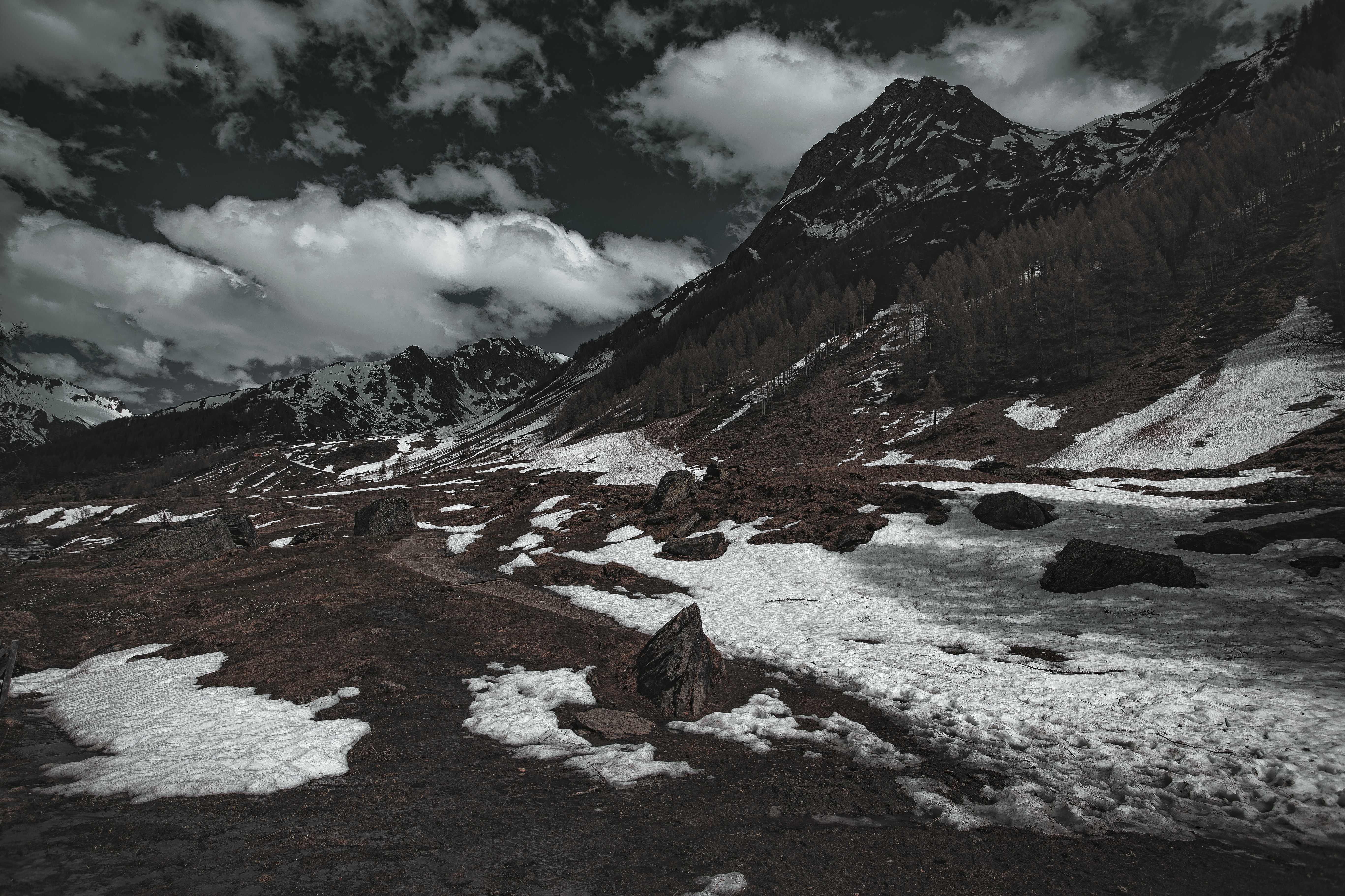 Stone Mountains Snow In Monochrome Wallpapers