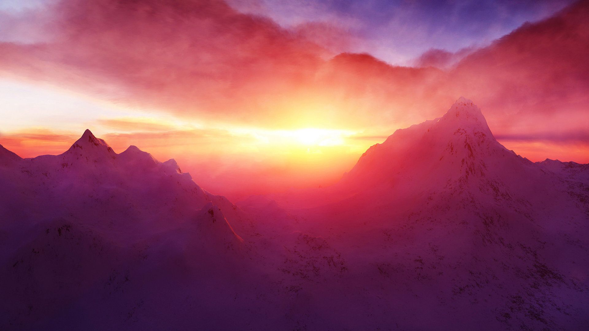 Sunset Beach Snow Mountains Wallpapers