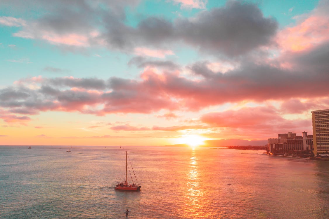 Sunset Boat Sail Orange Cloud And Sea Wallpapers