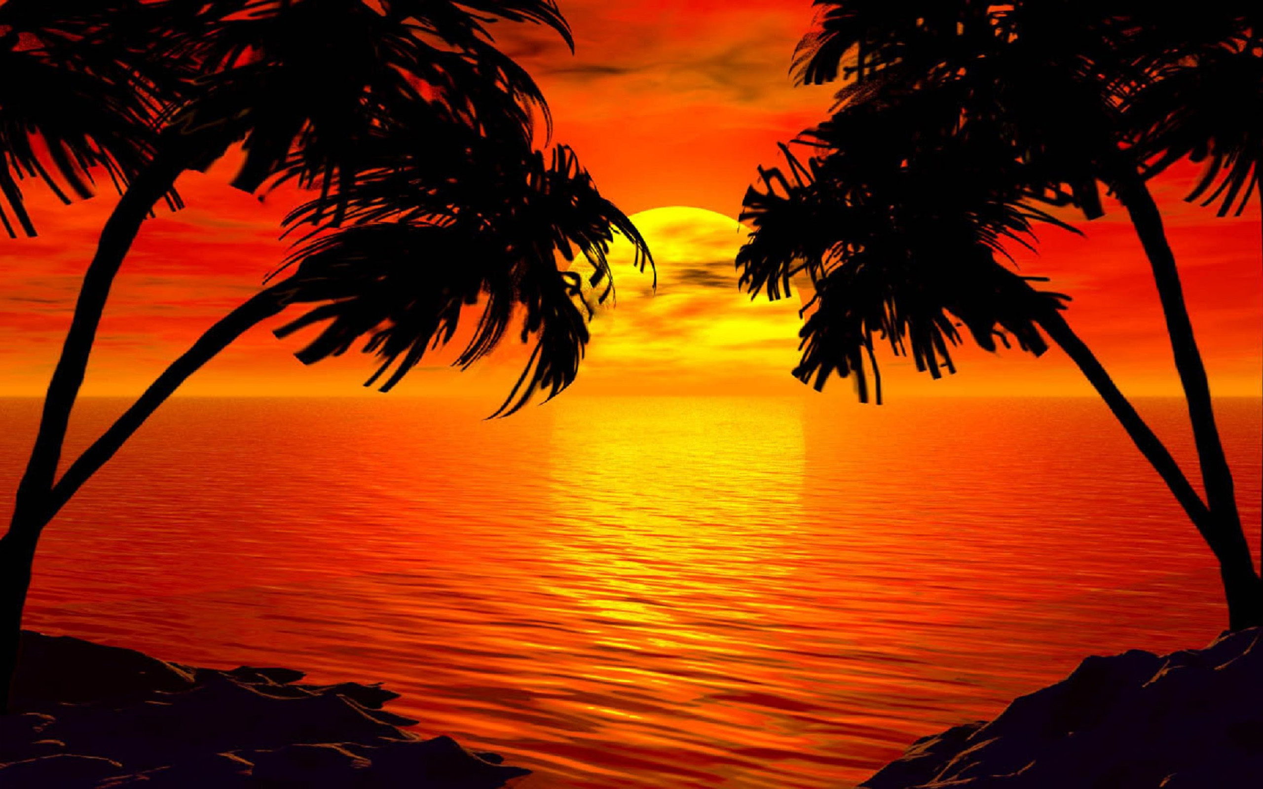 Sunset In Island Huts Wallpapers