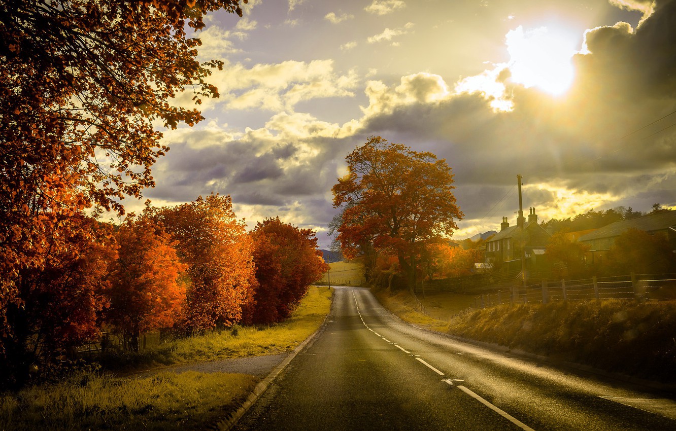 Sunset In Road Wallpapers