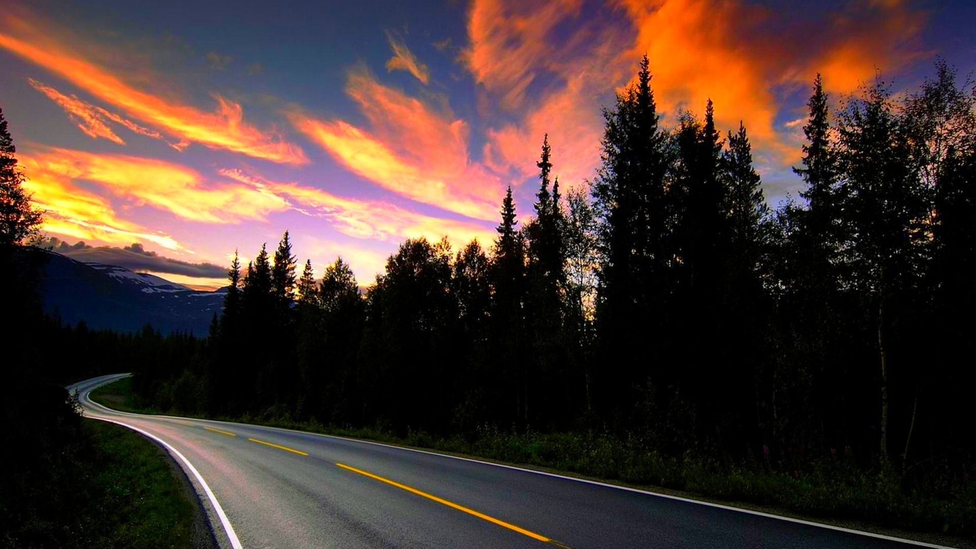 Sunset In Road Wallpapers