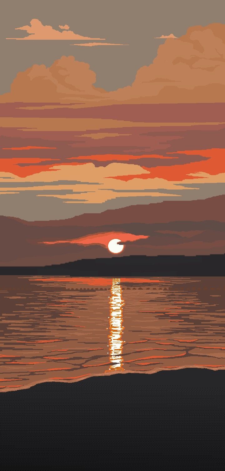 Sunset On The Lake Drawing Wallpapers