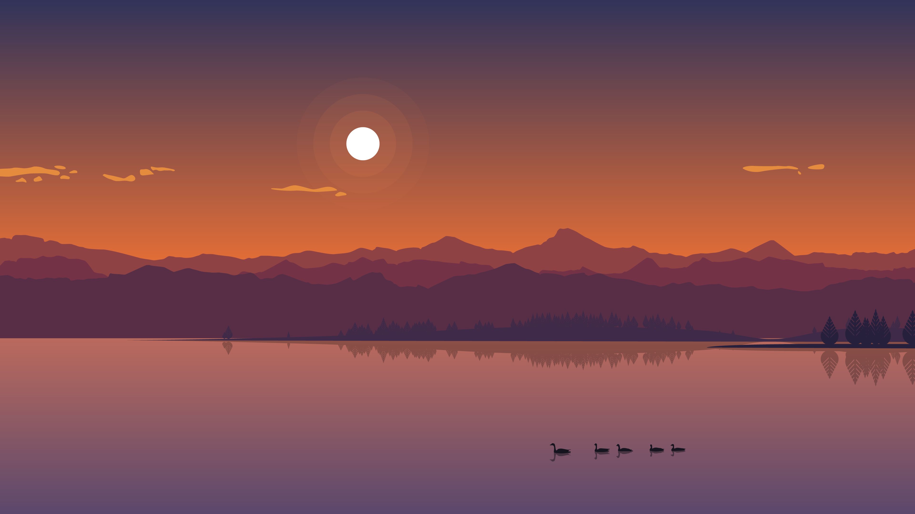 Sunset On The Lake Drawing Wallpapers