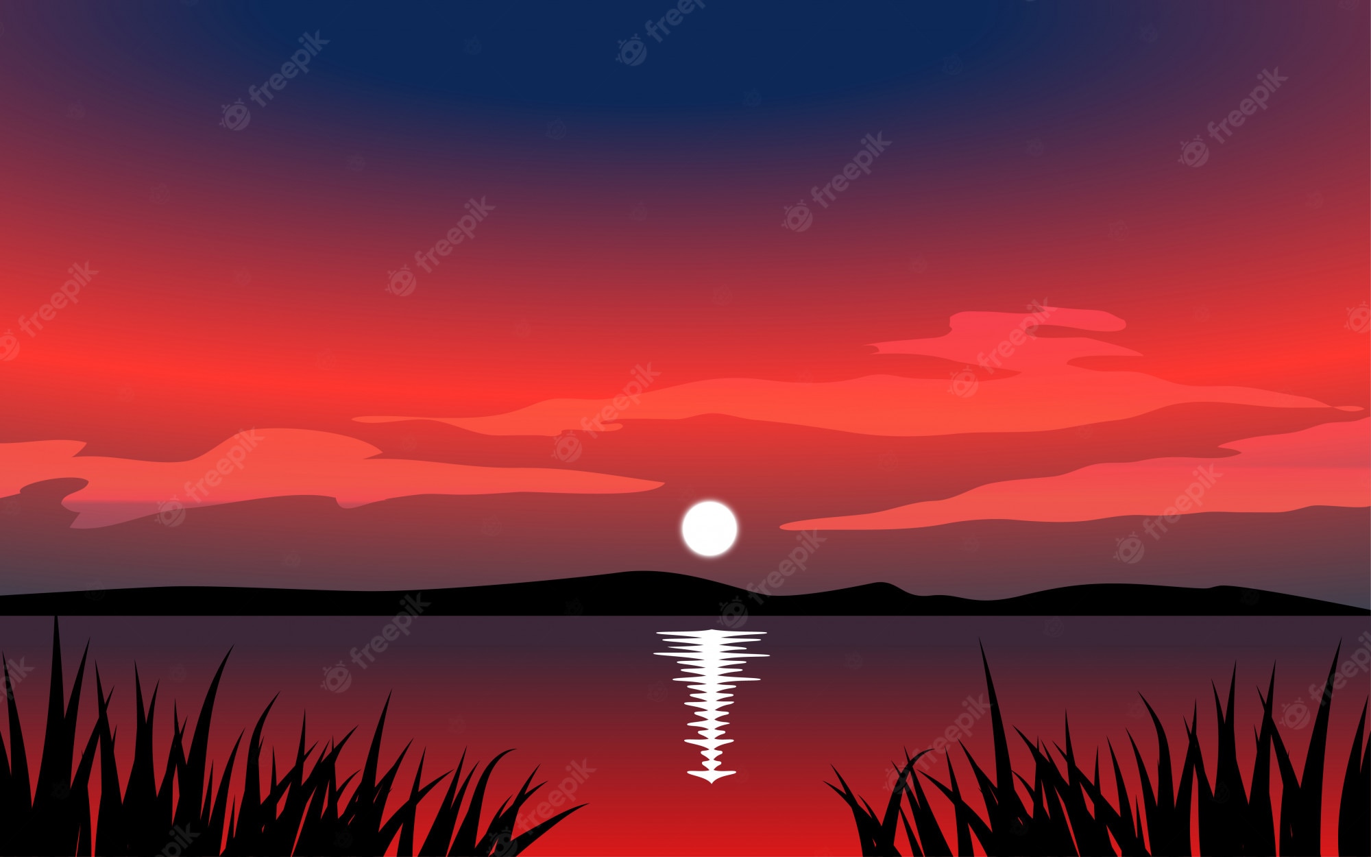 Sunset On The Lake Drawing Wallpapers