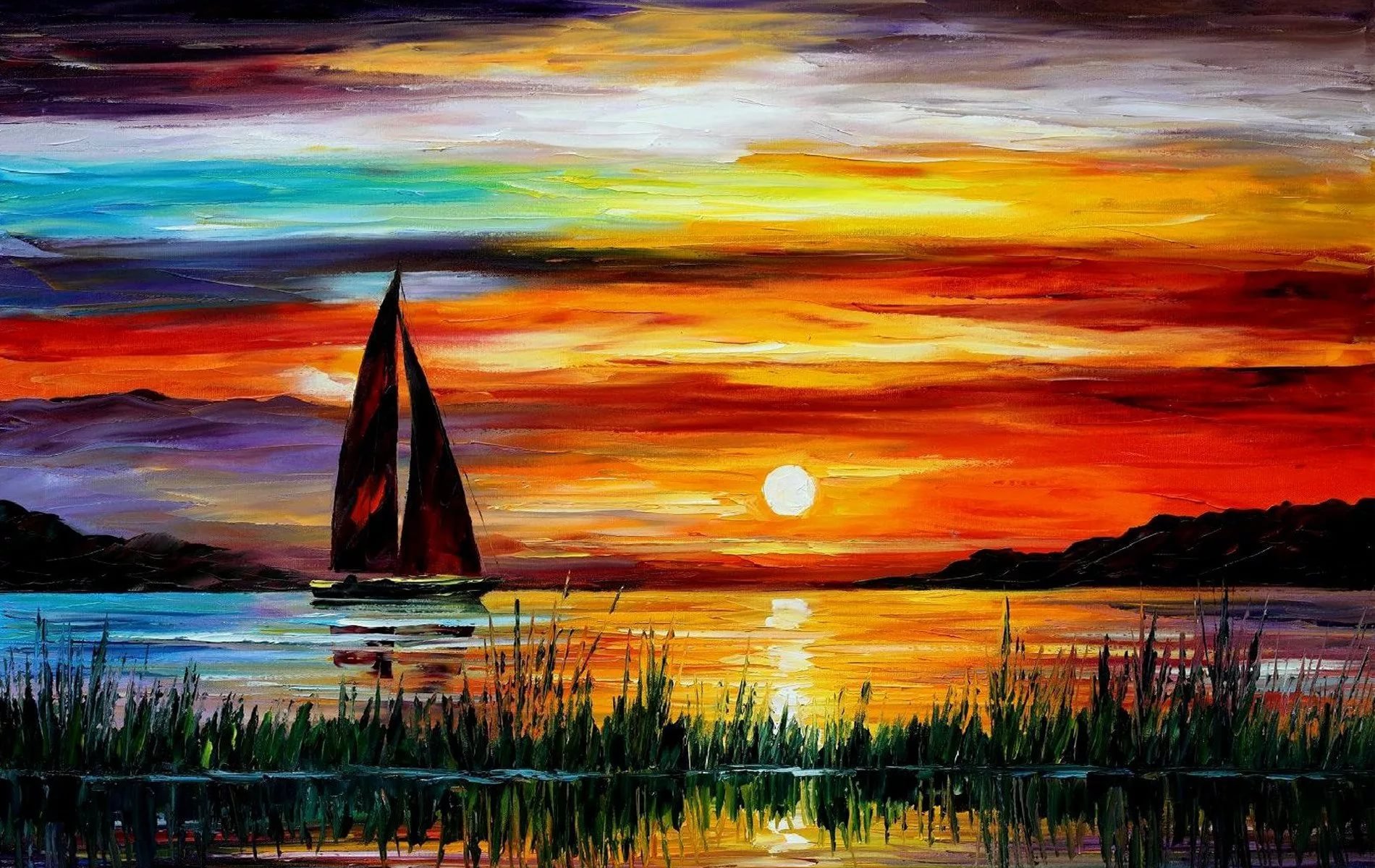 Sunset On The Lake Drawing Wallpapers