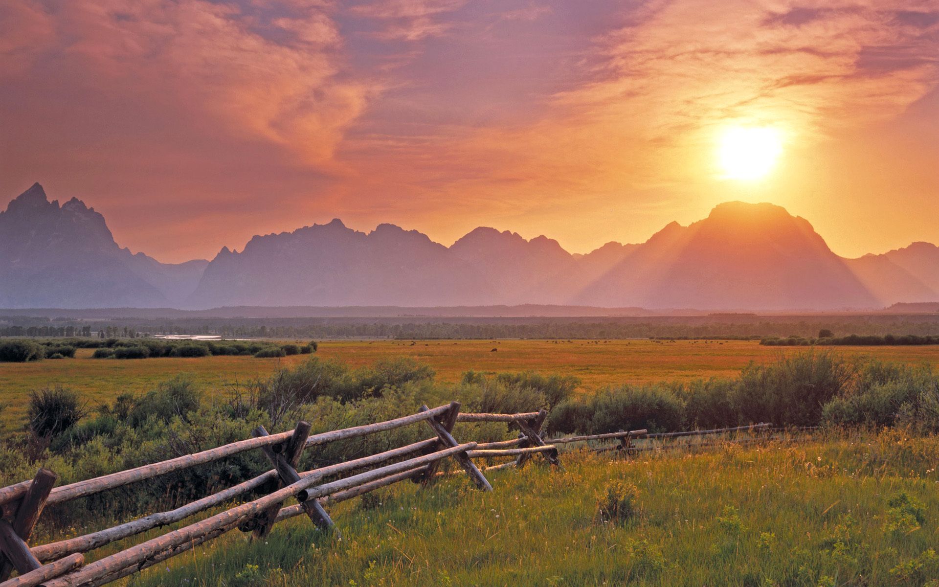 Sunset Over Mountain Field Wallpapers