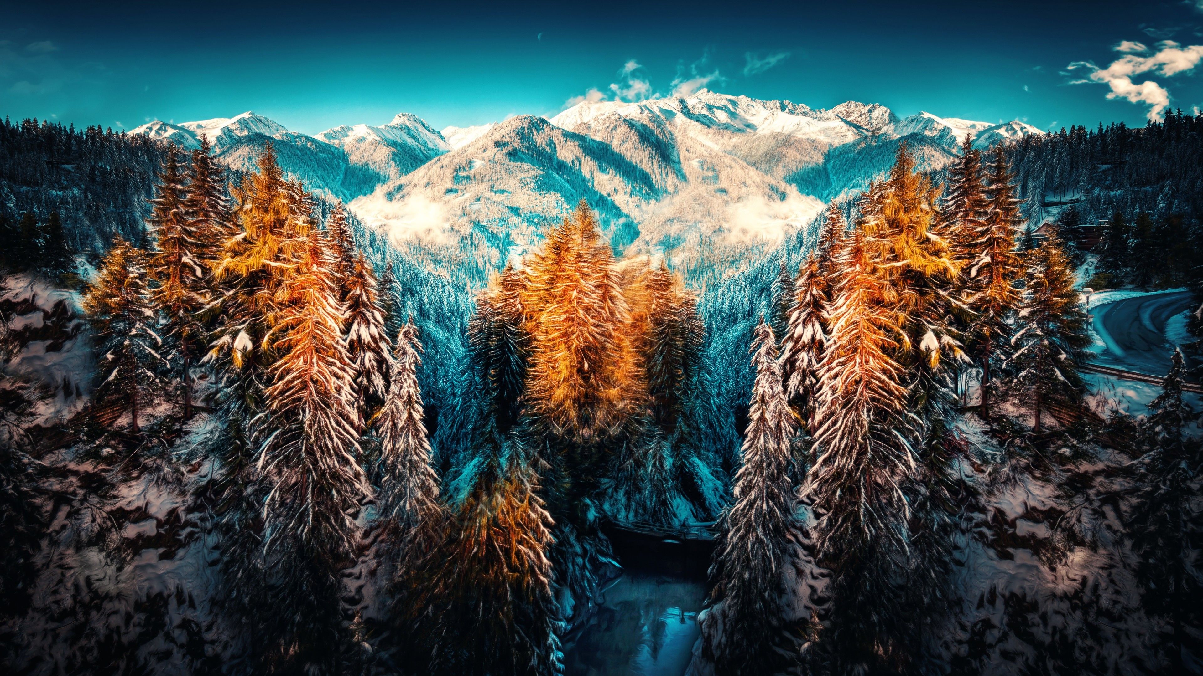 The Snowy Mountain In Forest Wallpapers