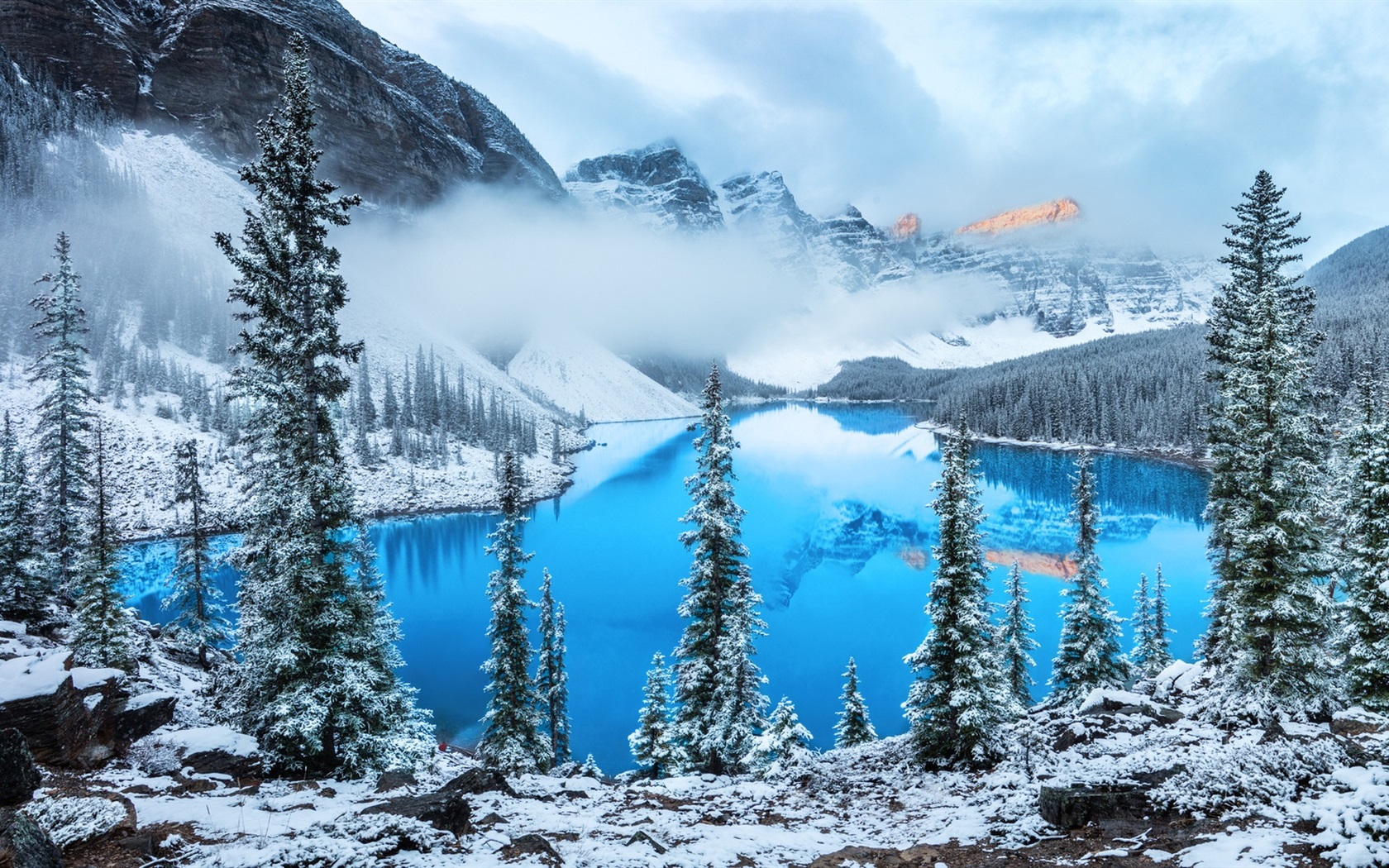 Winter Fog, Snow, Trees And Lake Wallpapers