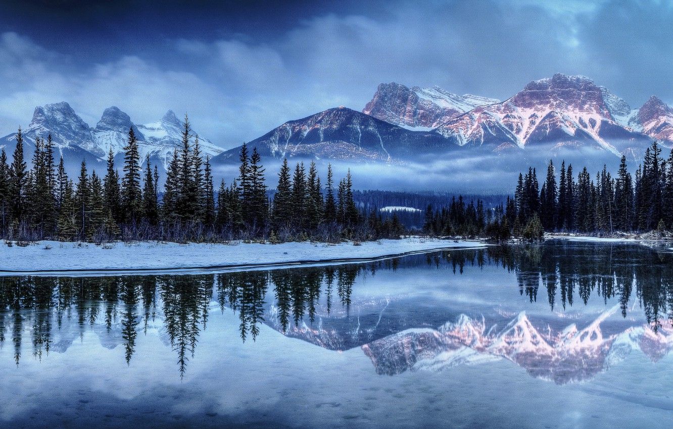 Winter Lake Snowy Mountain Landscape Wallpapers